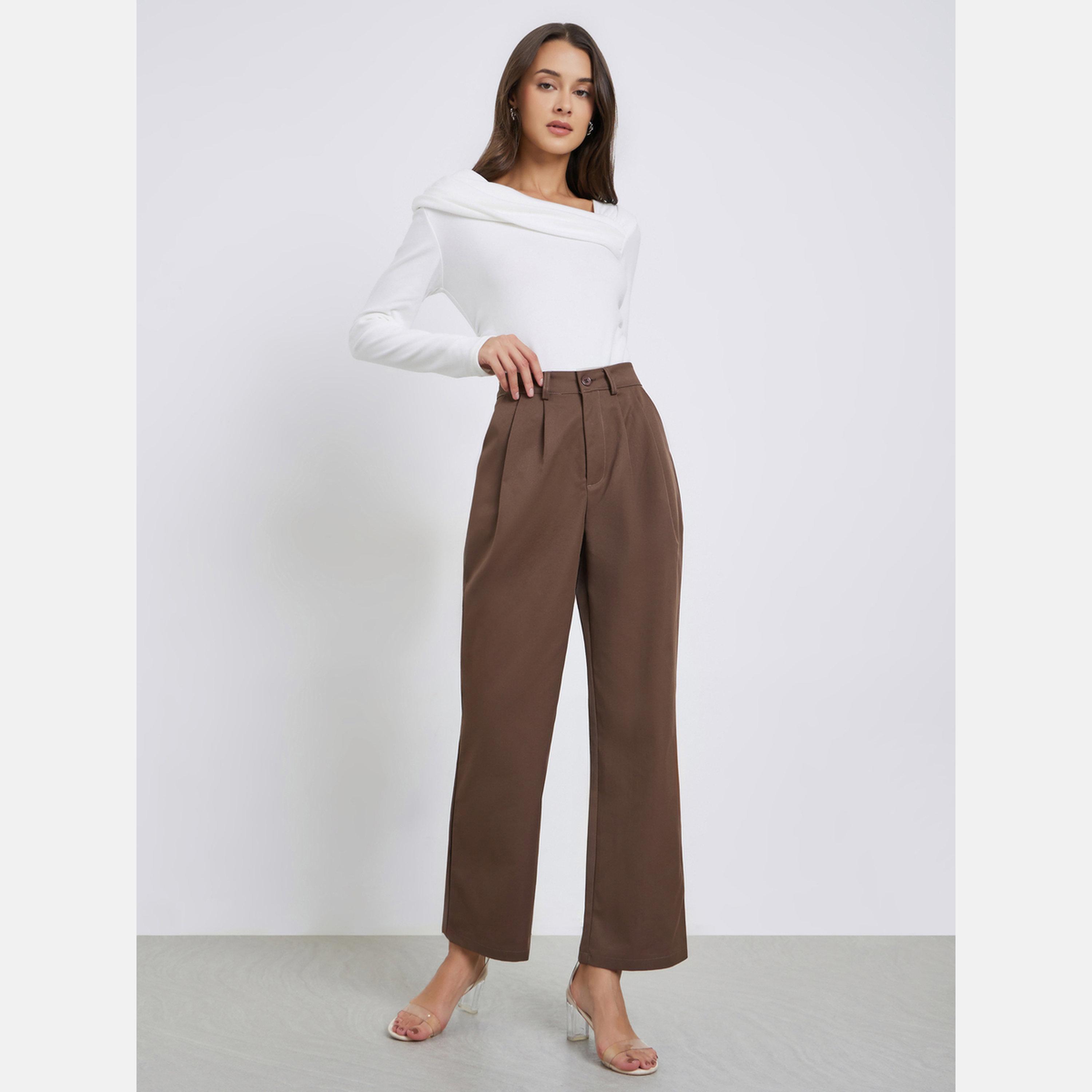 ستايلي - بنطال بني واسع الساق مع حلقات حزام-women-clothing-bottoms-trousers-image-2