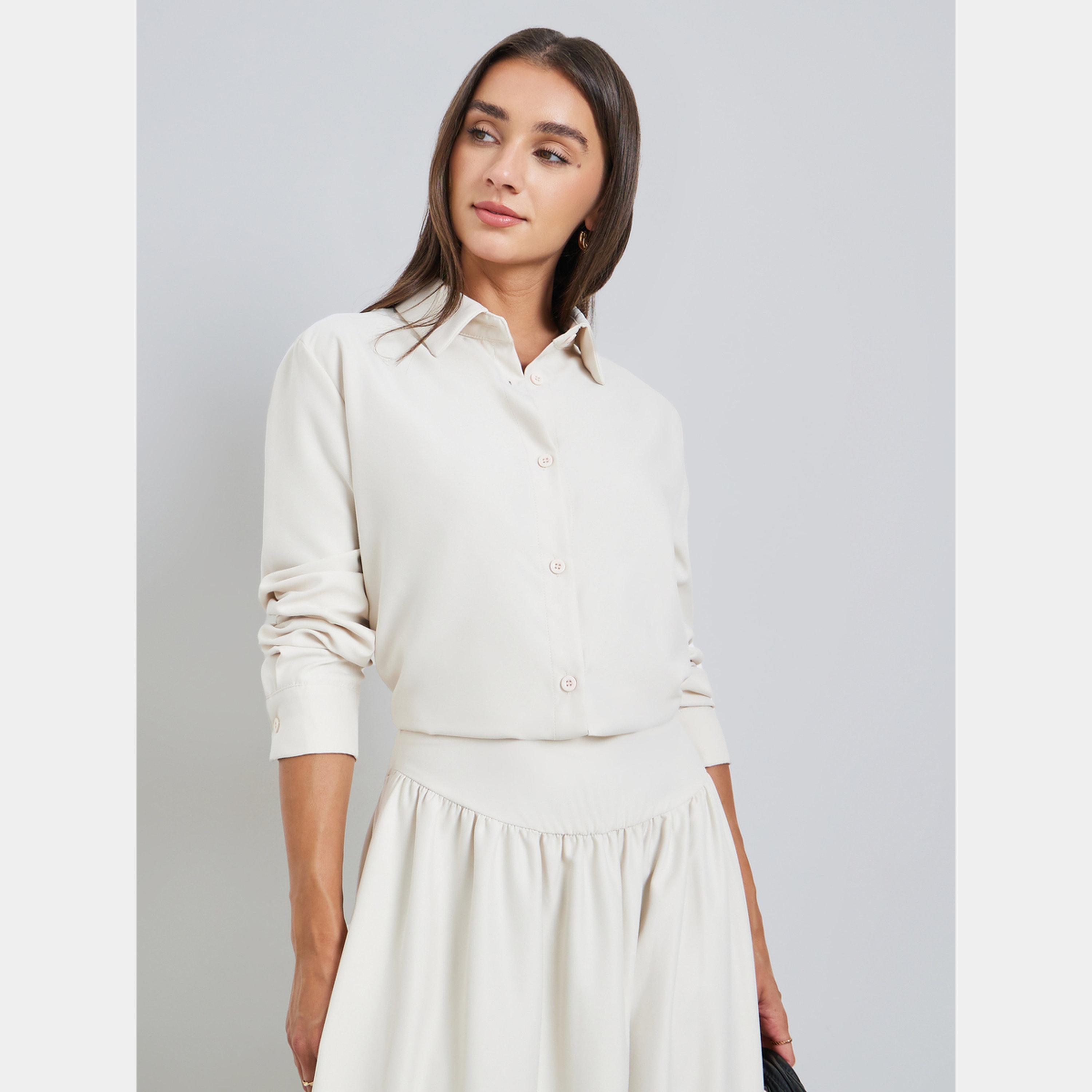 ستايلي - قميص أبيض سادة وتنورة ماكسي-women-clothing-coordsets-image-2
