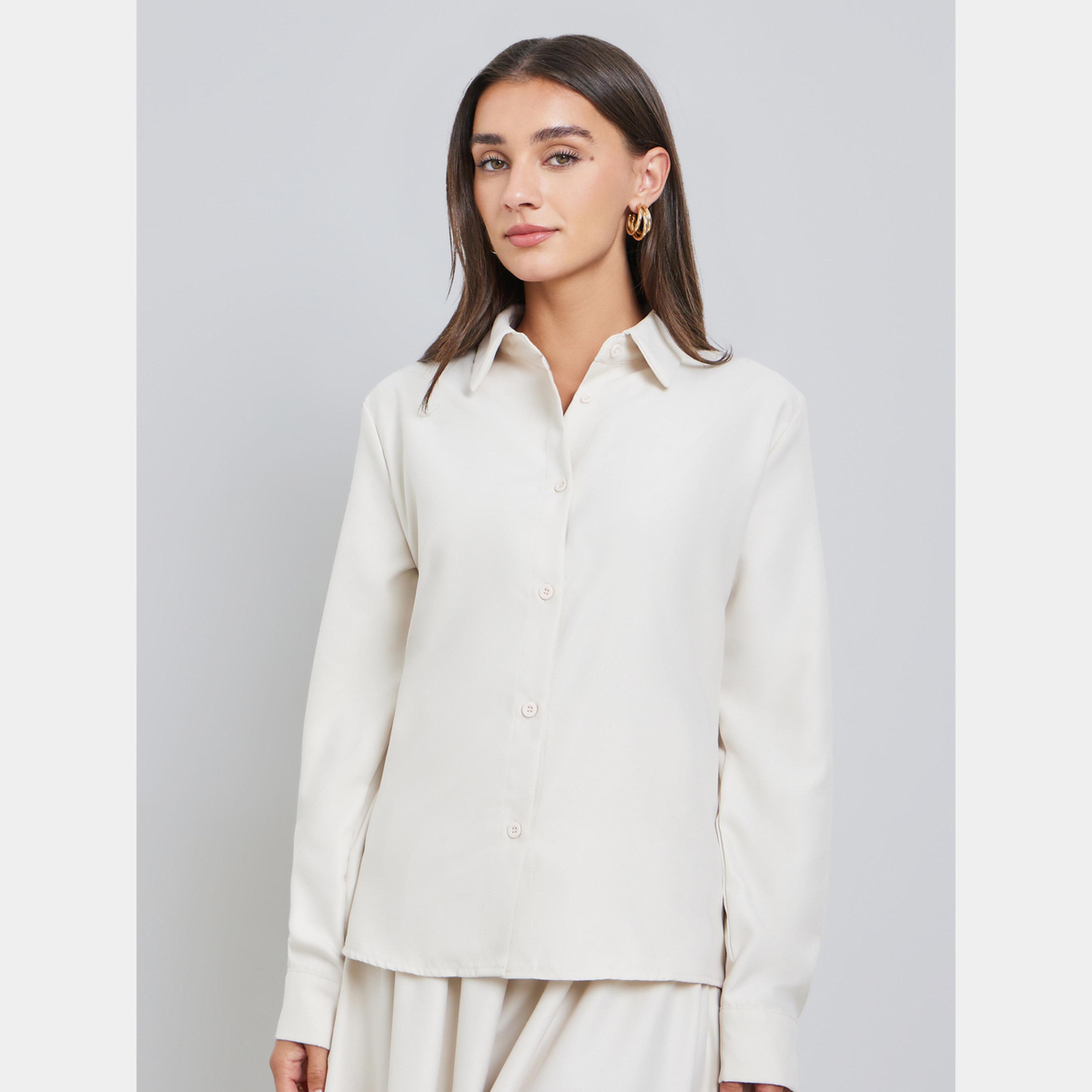 Styli Off White Solid Shirt and Maxi Skirt Co-ords-women-clothing-coordsets-image-3