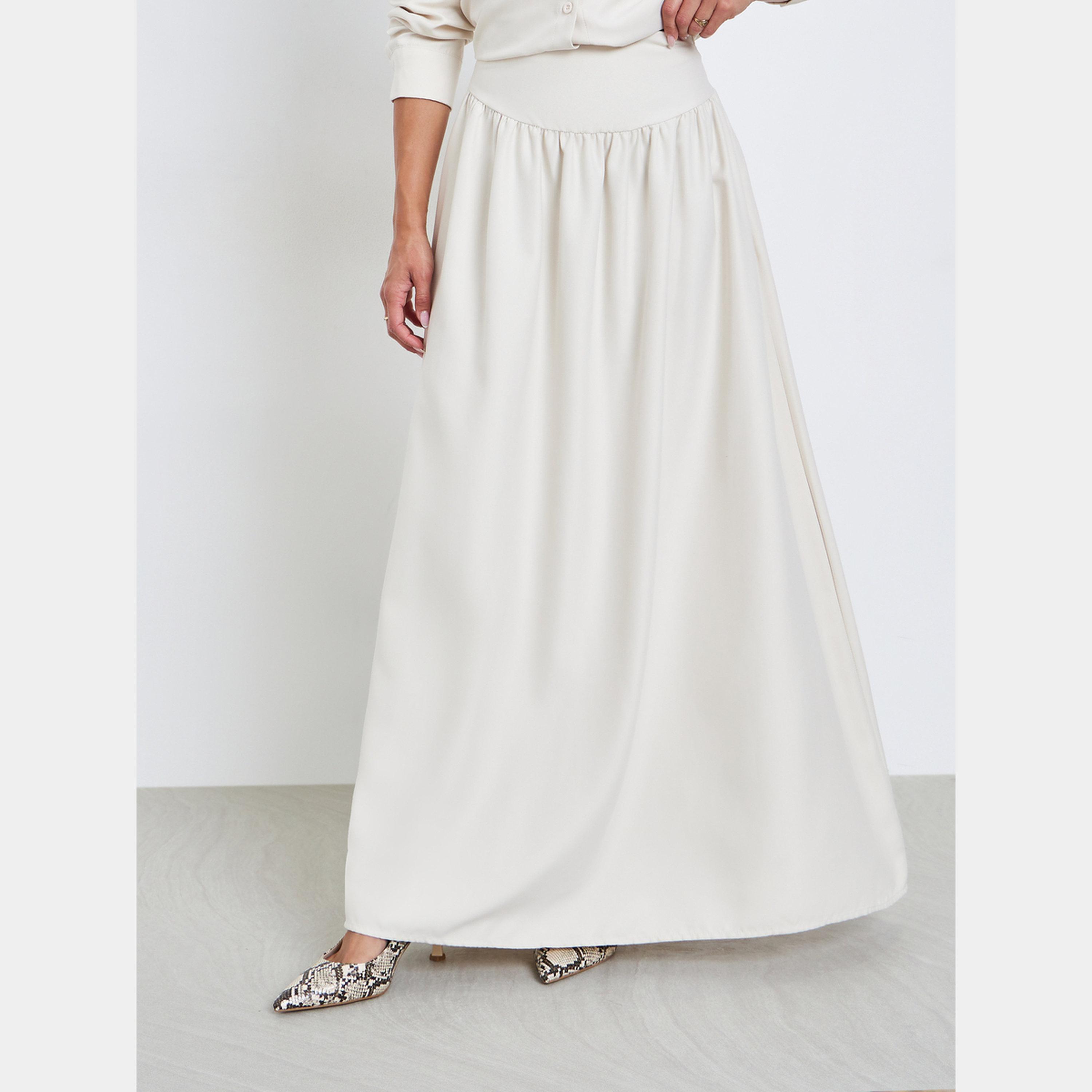 ستايلي - قميص أبيض سادة وتنورة ماكسي-women-clothing-coordsets-image-4
