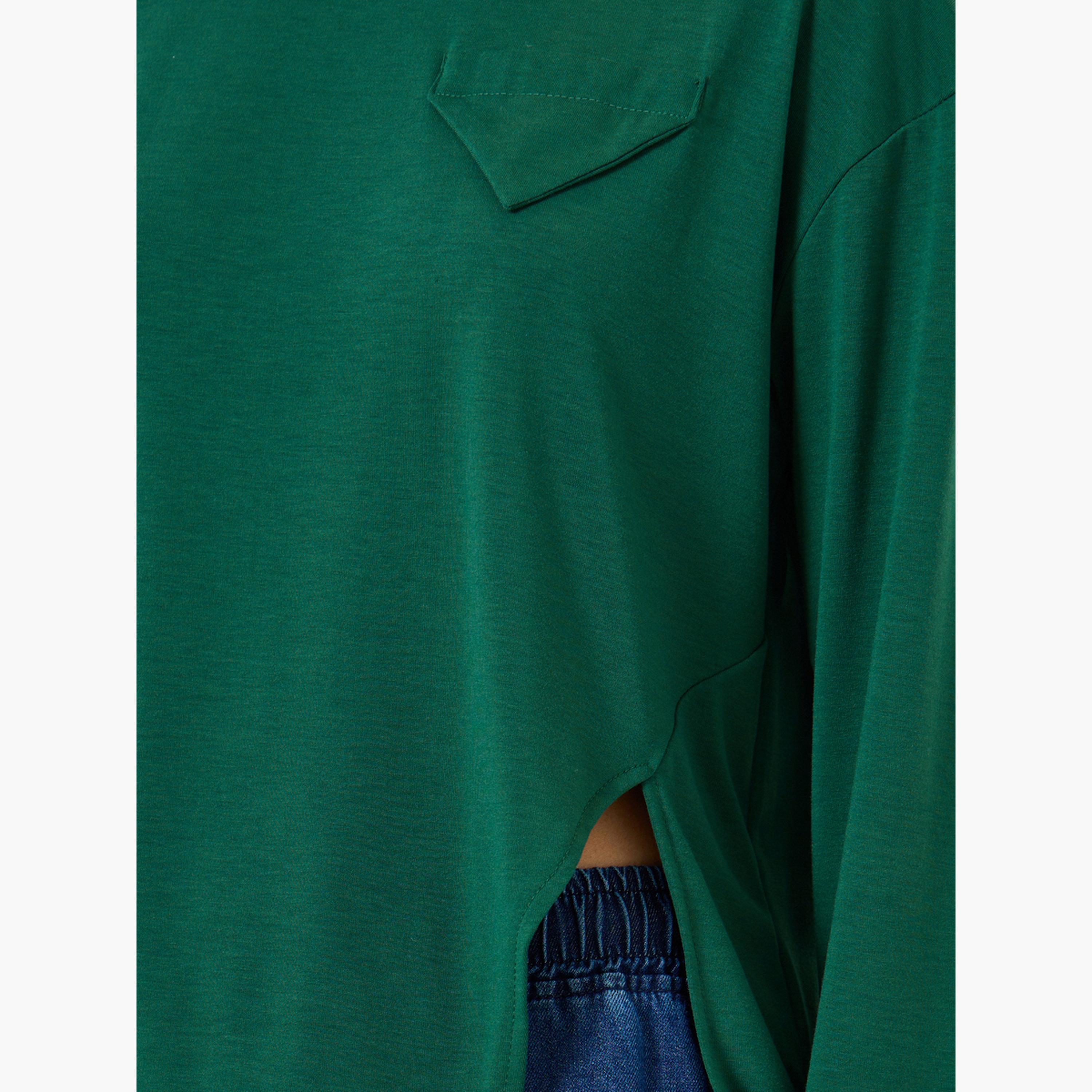 ستايلي - تي شيرت أخضر مقاس واسع بأكمام طويلة وفتحة جانبية-women-clothing-tshirts-image-3