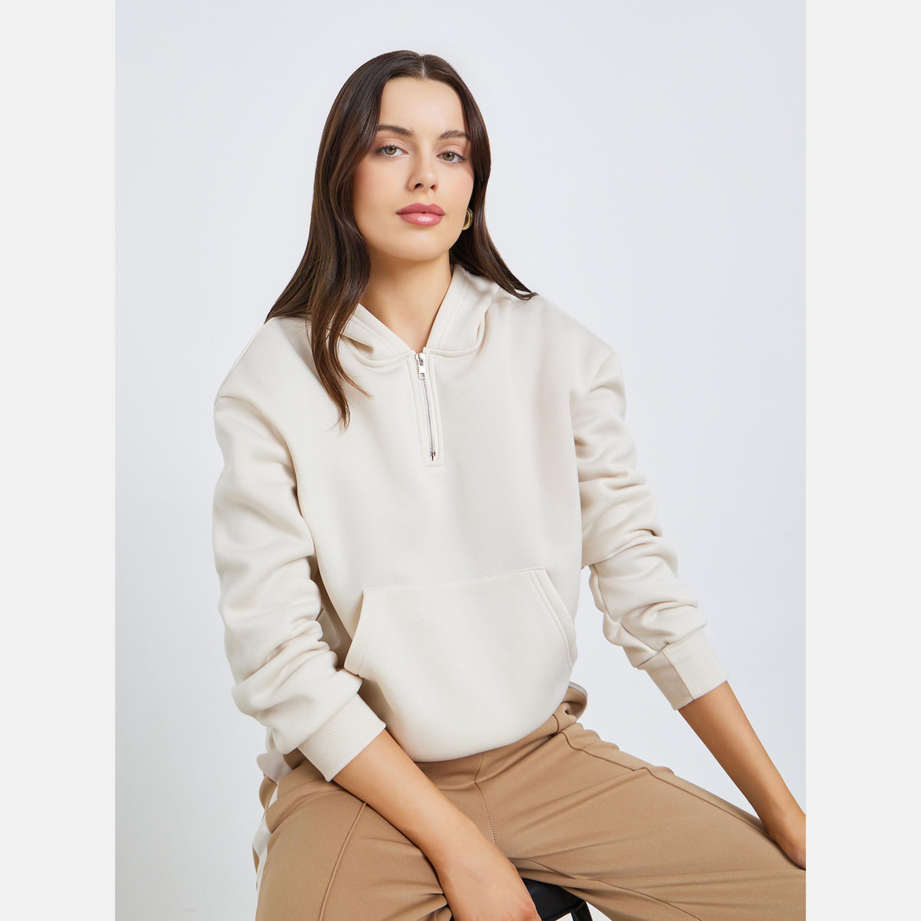 Styli Solid Hooded Neck Long Sleeves Women's Hoodie-women-clothing-hoodiesandsweatshirts-hoodies-image-2