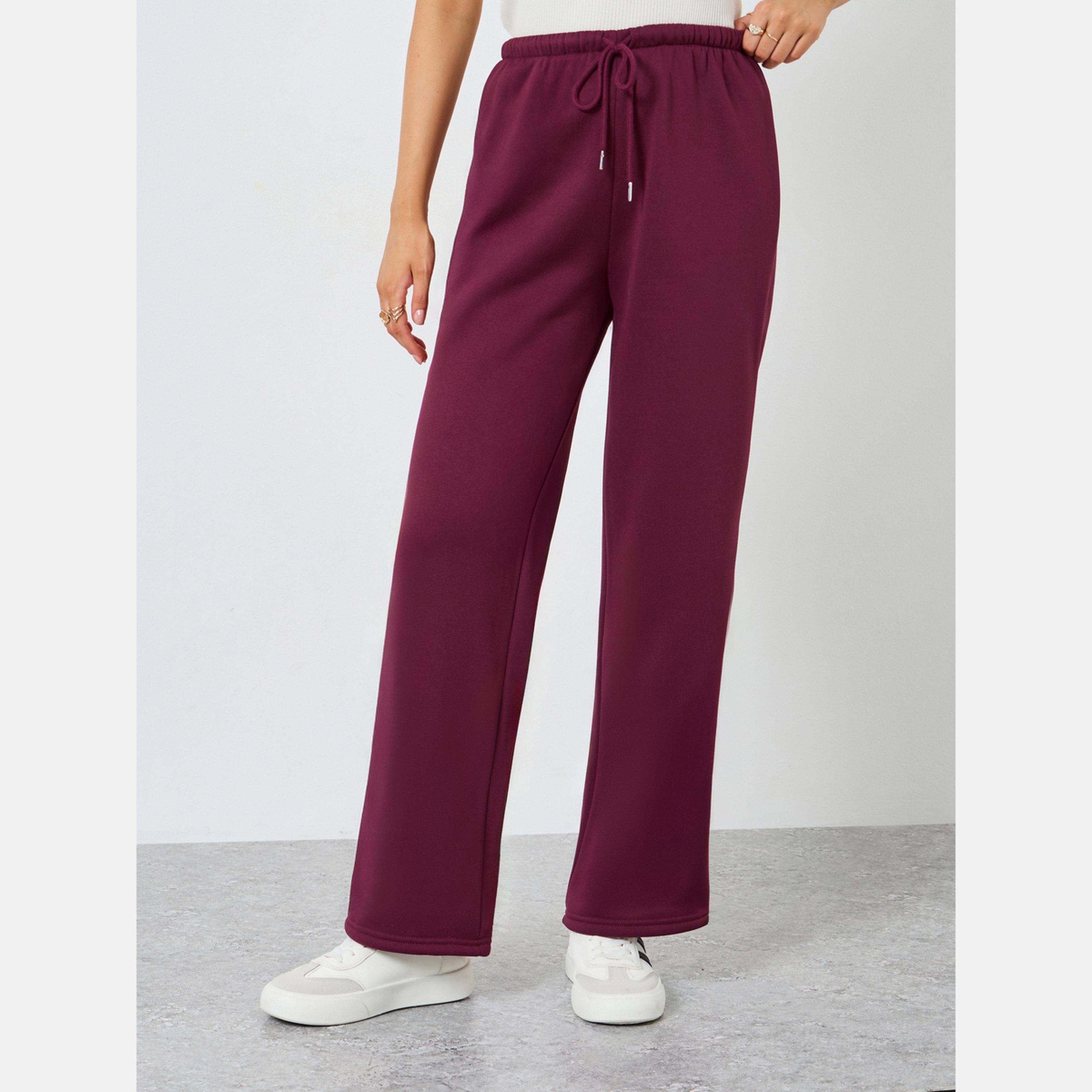 ستايلي - بنطال رياضي محبوك واسع الساق باللون البرغندي-women-clothing-bottoms-joggers-image-1