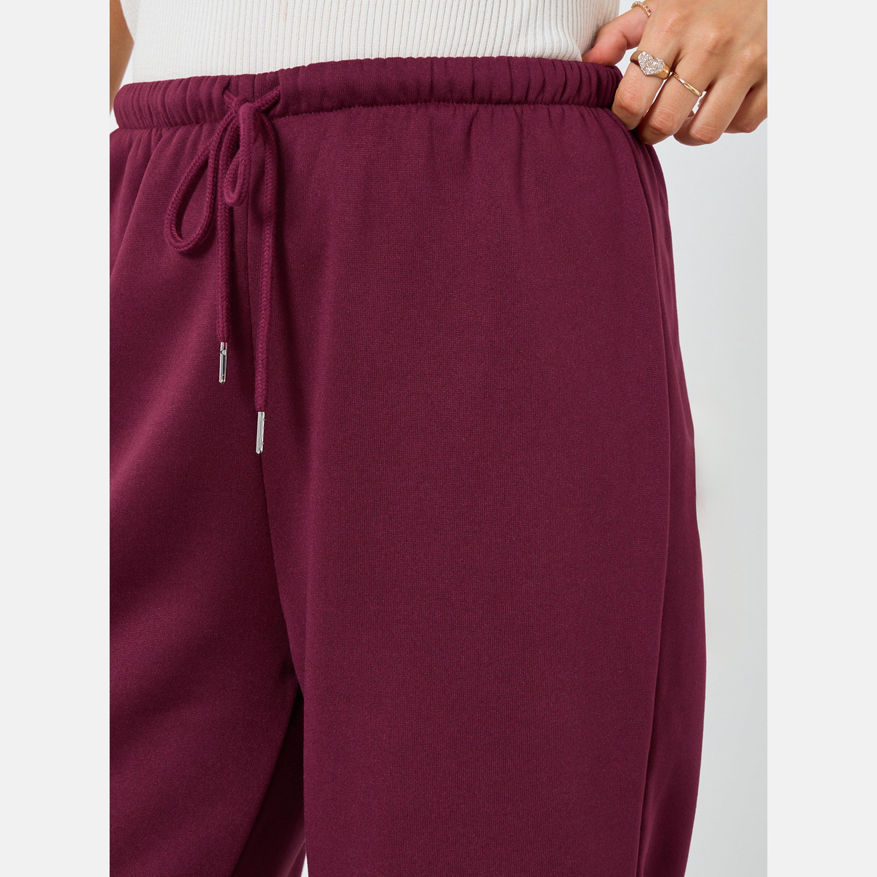 Styli Burgundy Wide Leg Knit Joggers-women-clothing-bottoms-joggers-image-3