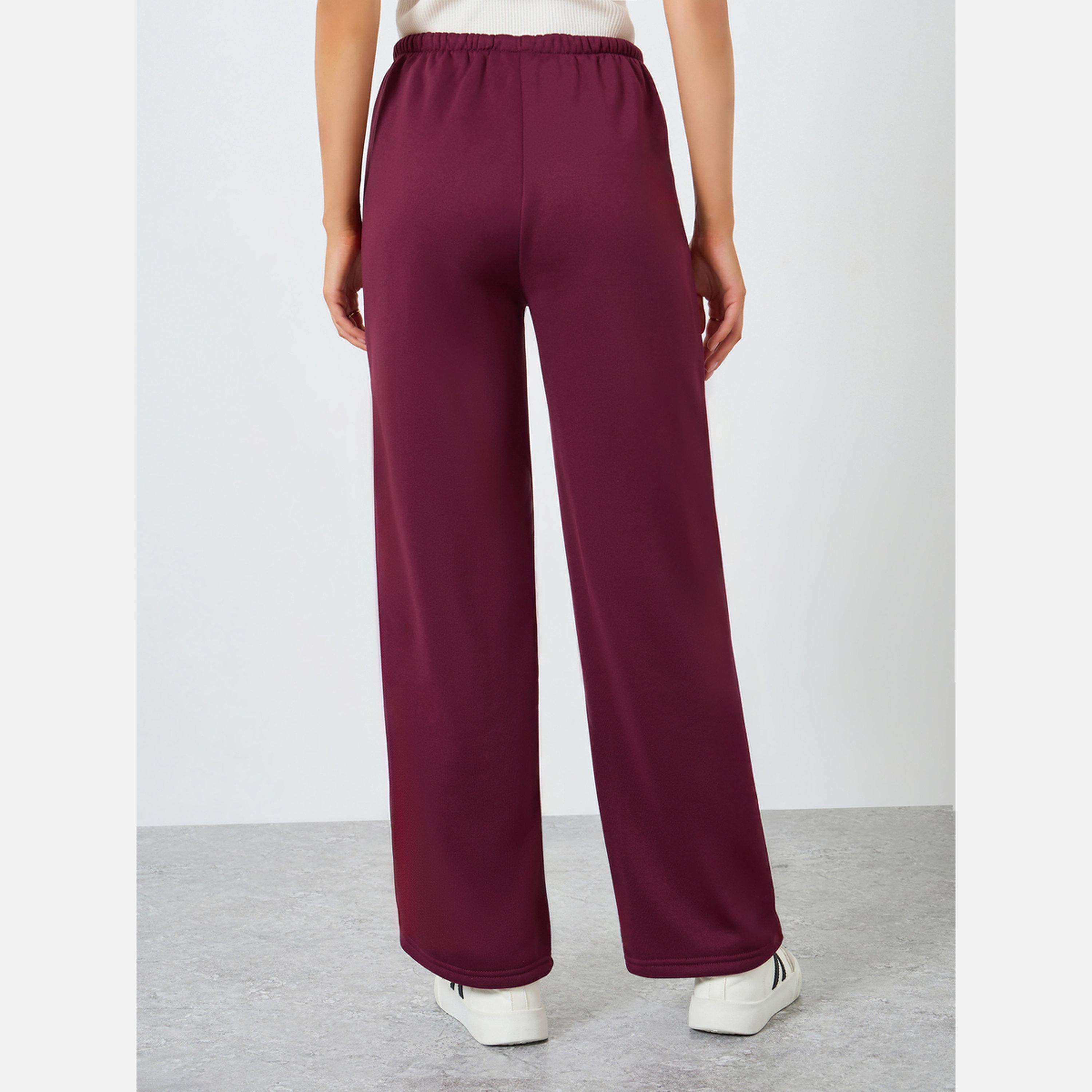 Styli Burgundy Wide Leg Knit Joggers-women-clothing-bottoms-joggers-image-4