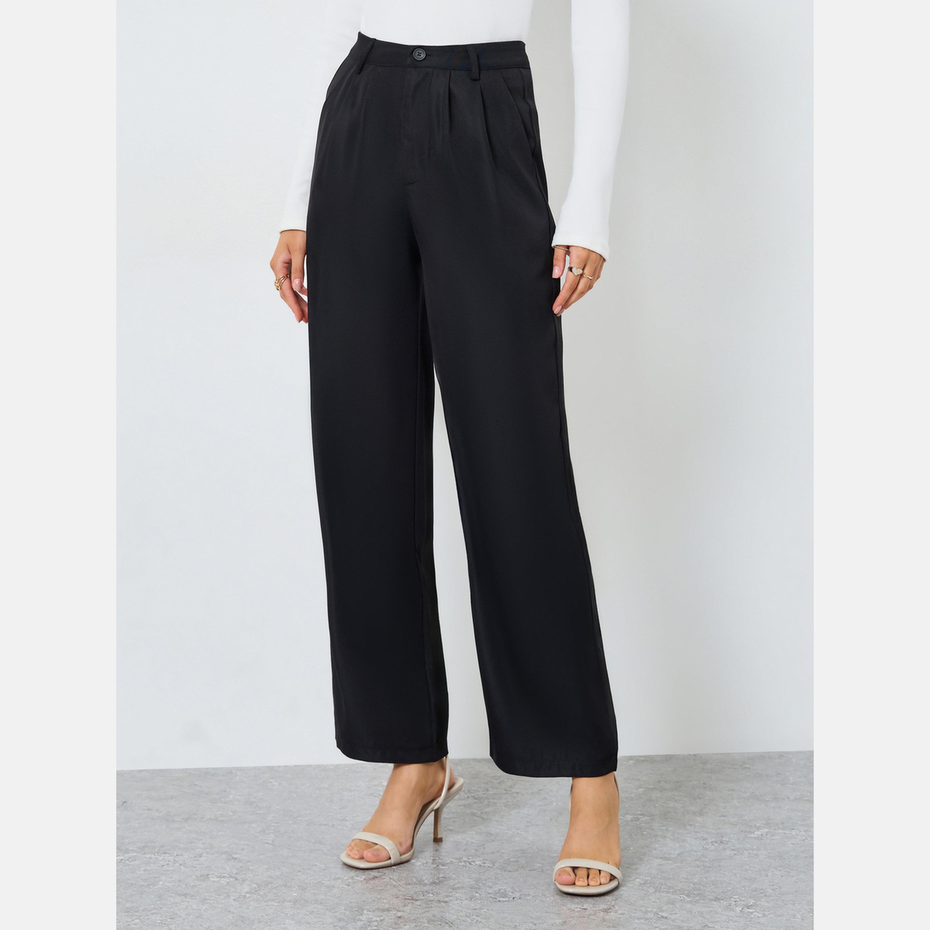 ستايلي - بنطال أسود واسع الساق مع جيوب-women-clothing-bottoms-trousers-image-1