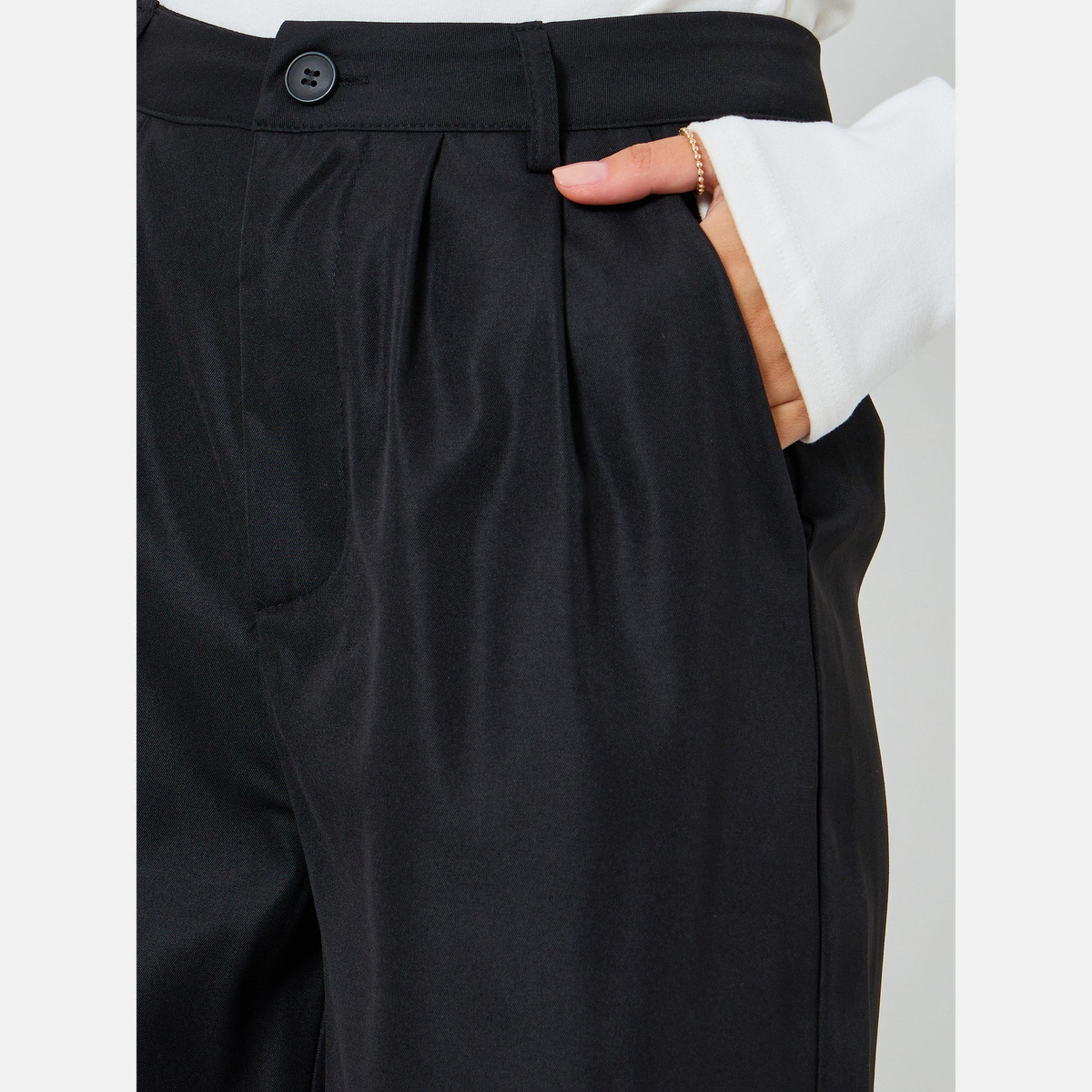 Styli Black Wide Leg Pants with Pockets-women-clothing-bottoms-trousers-image-3