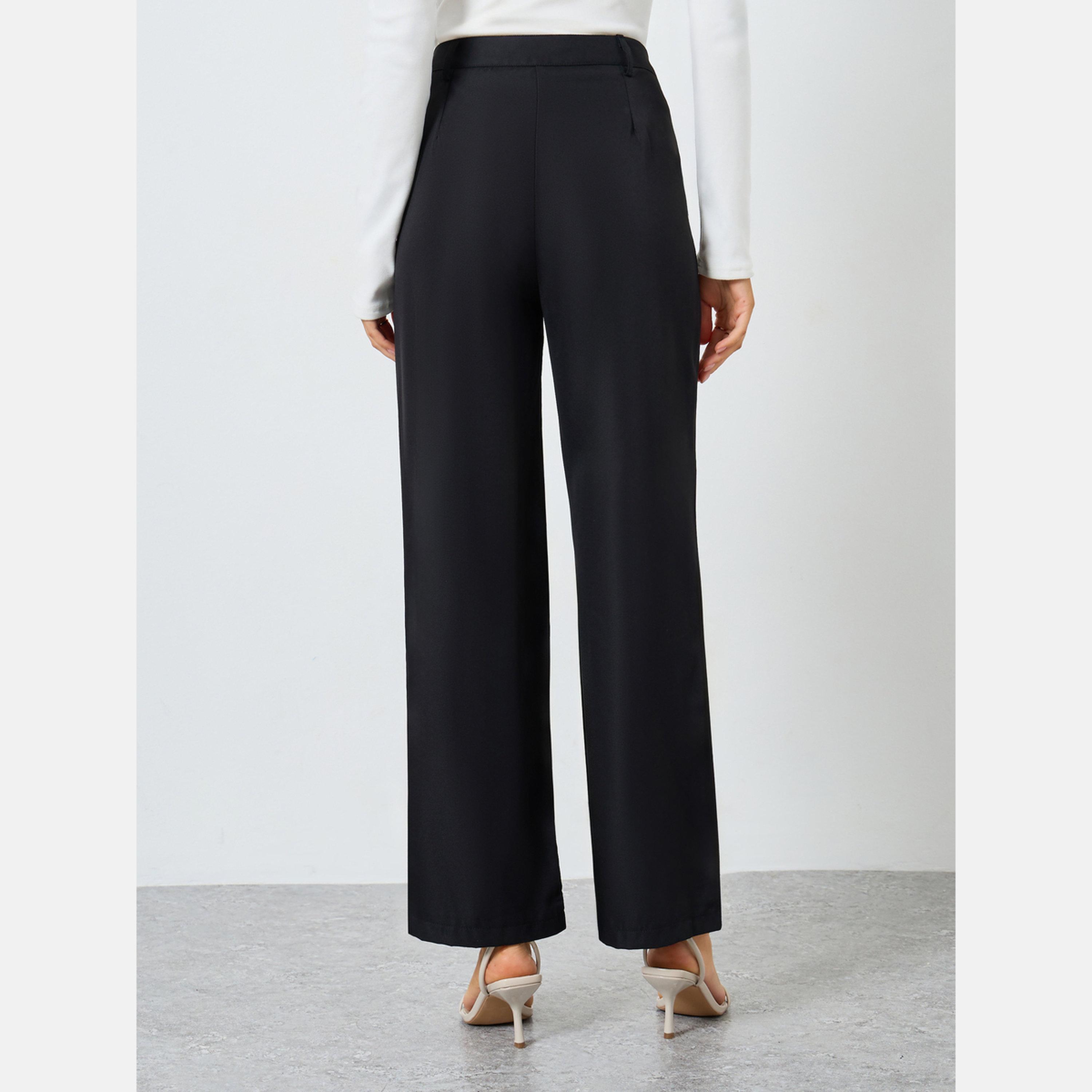 Styli Black Wide Leg Pants with Pockets-women-clothing-bottoms-trousers-image-4