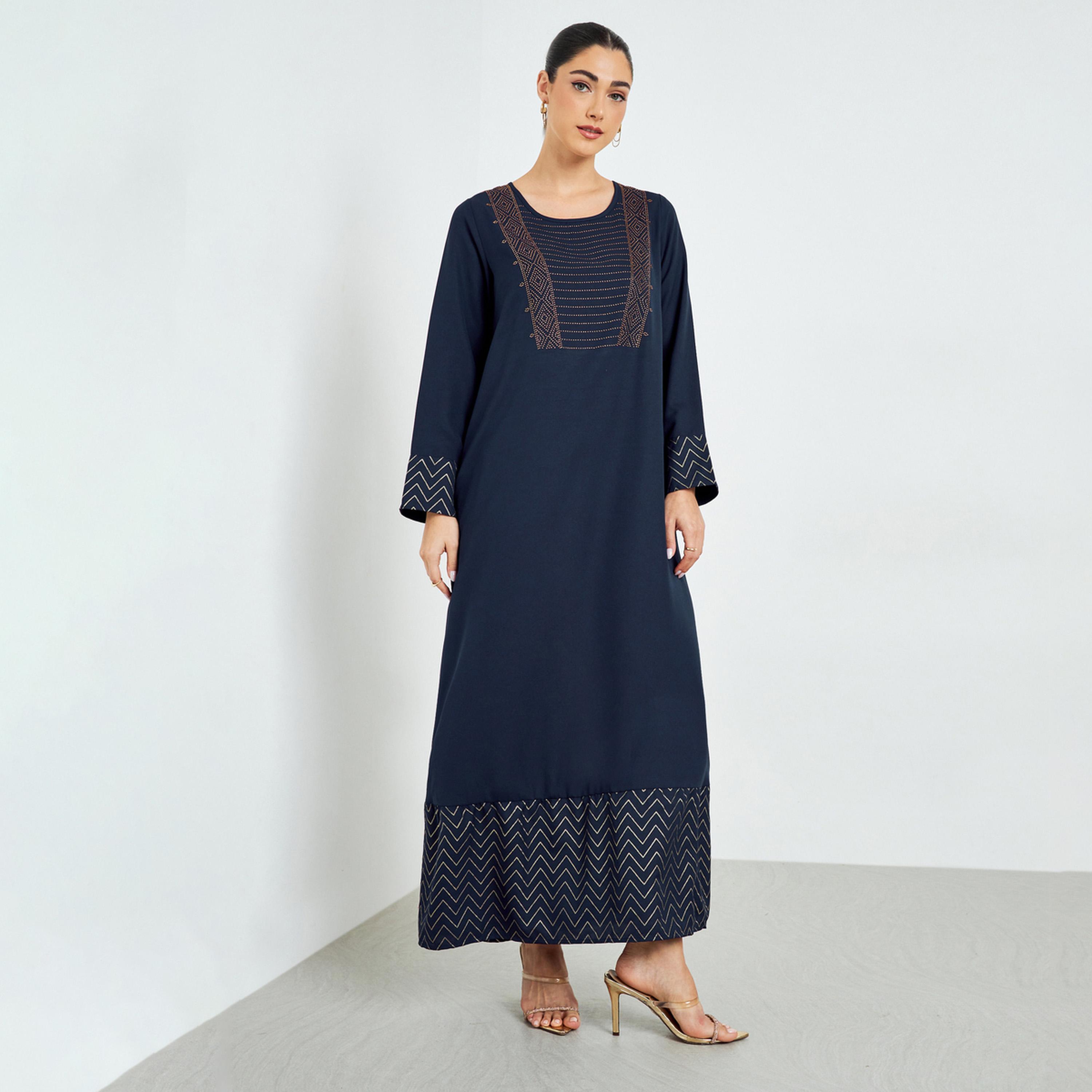 جلابية بطبعة هندسية رقائق معدنية-women-arabicclothing-jalabiyas-image-1
