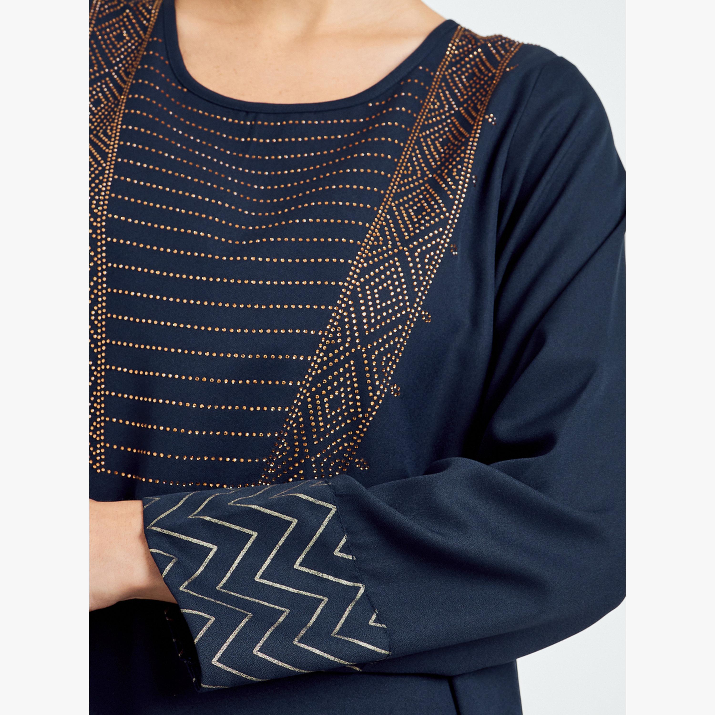 جلابية بطبعة هندسية رقائق معدنية-women-arabicclothing-jalabiyas-image-5