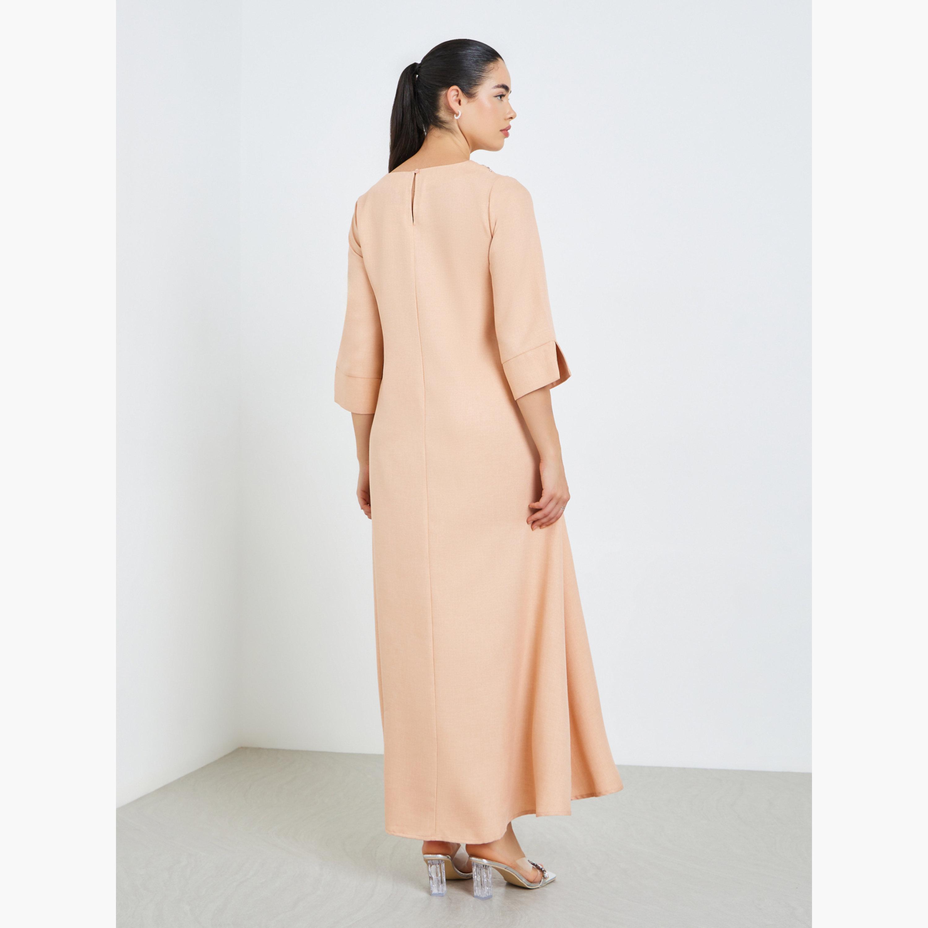 جلابية كتان بمظهر تويل مع أكمام بطول 3/4-women-arabicclothing-jalabiyas-image-5