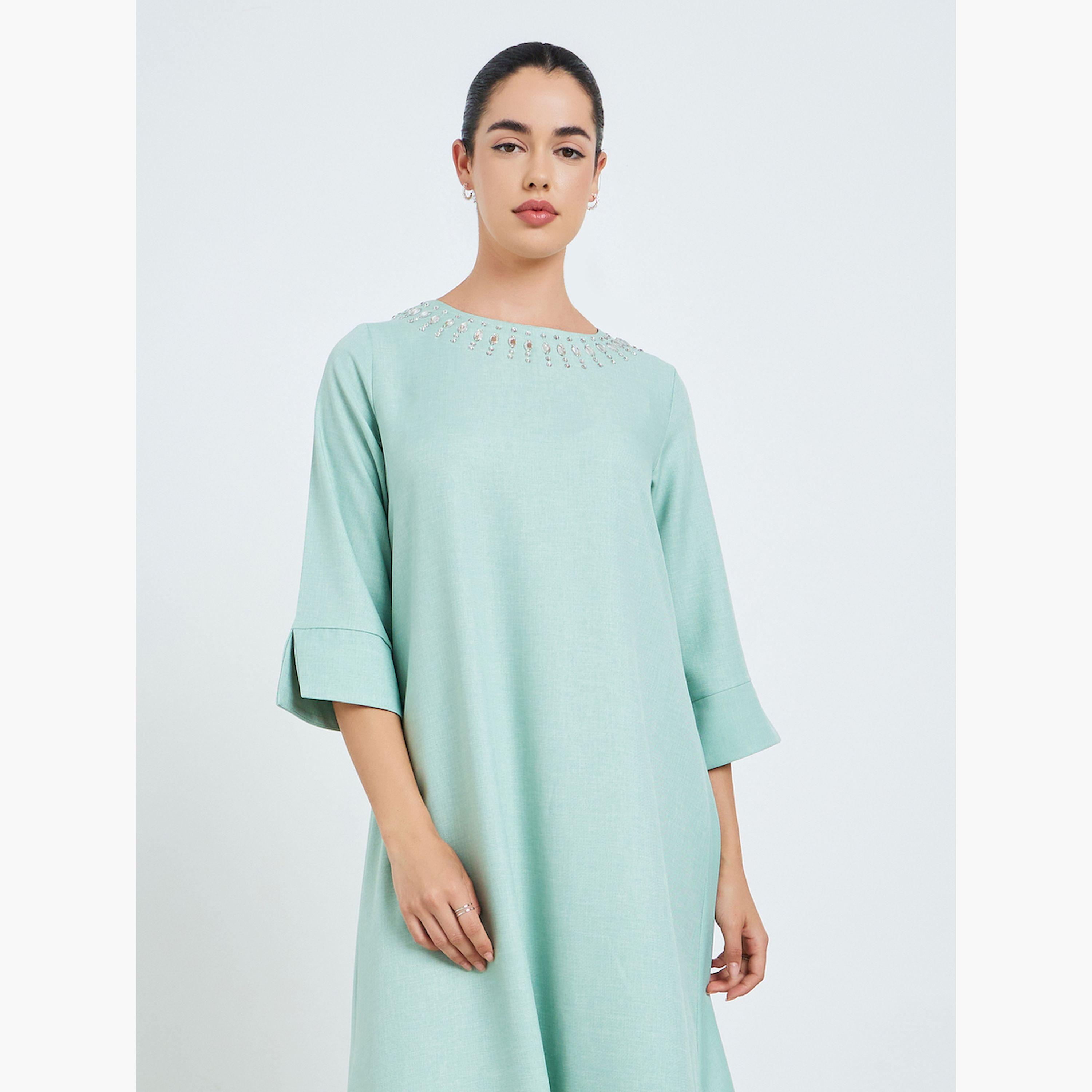 جلابية بحافة واسعة بياقة مزينة-women-arabicclothing-jalabiyas-image-2