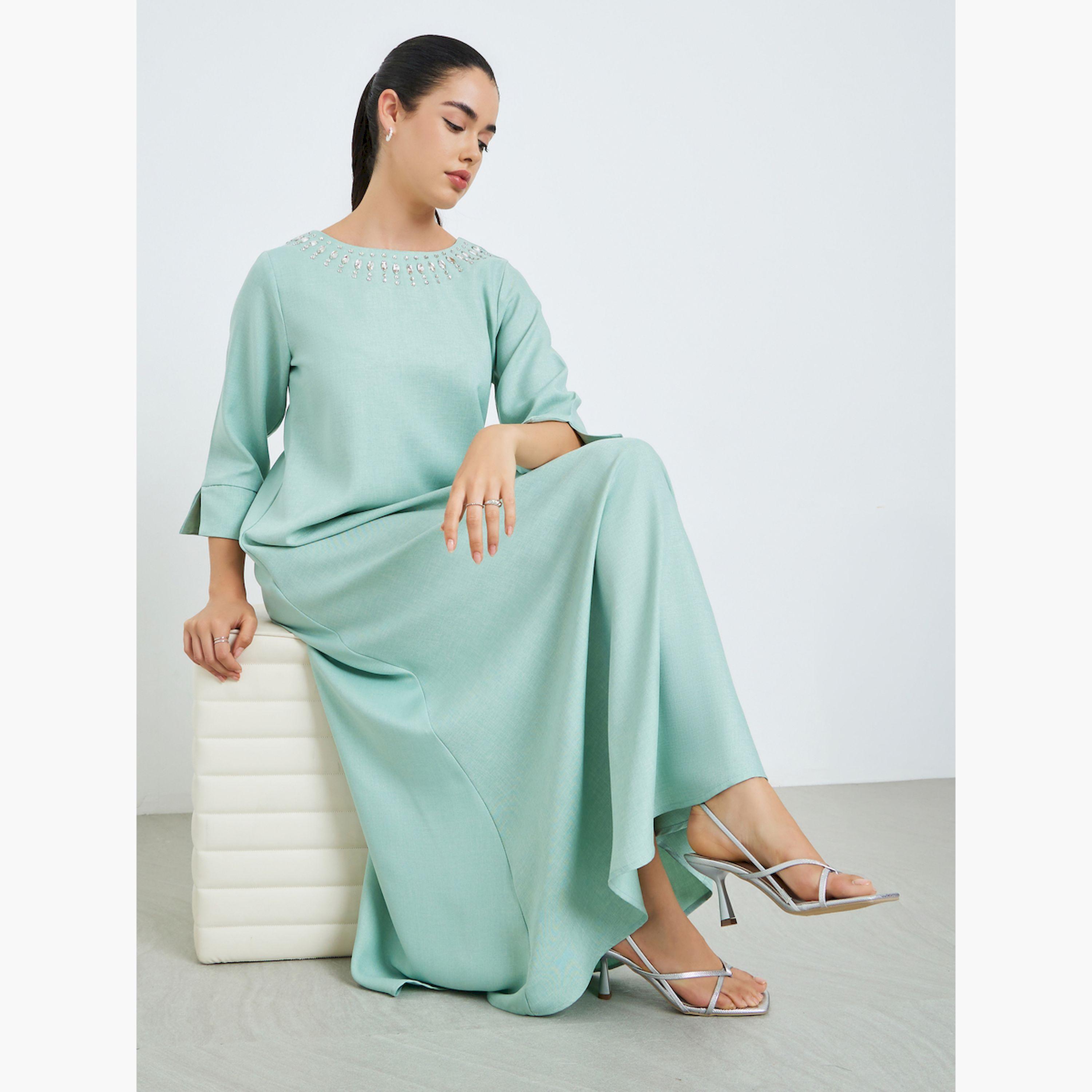 جلابية بحافة واسعة بياقة مزينة-women-arabicclothing-jalabiyas-image-3