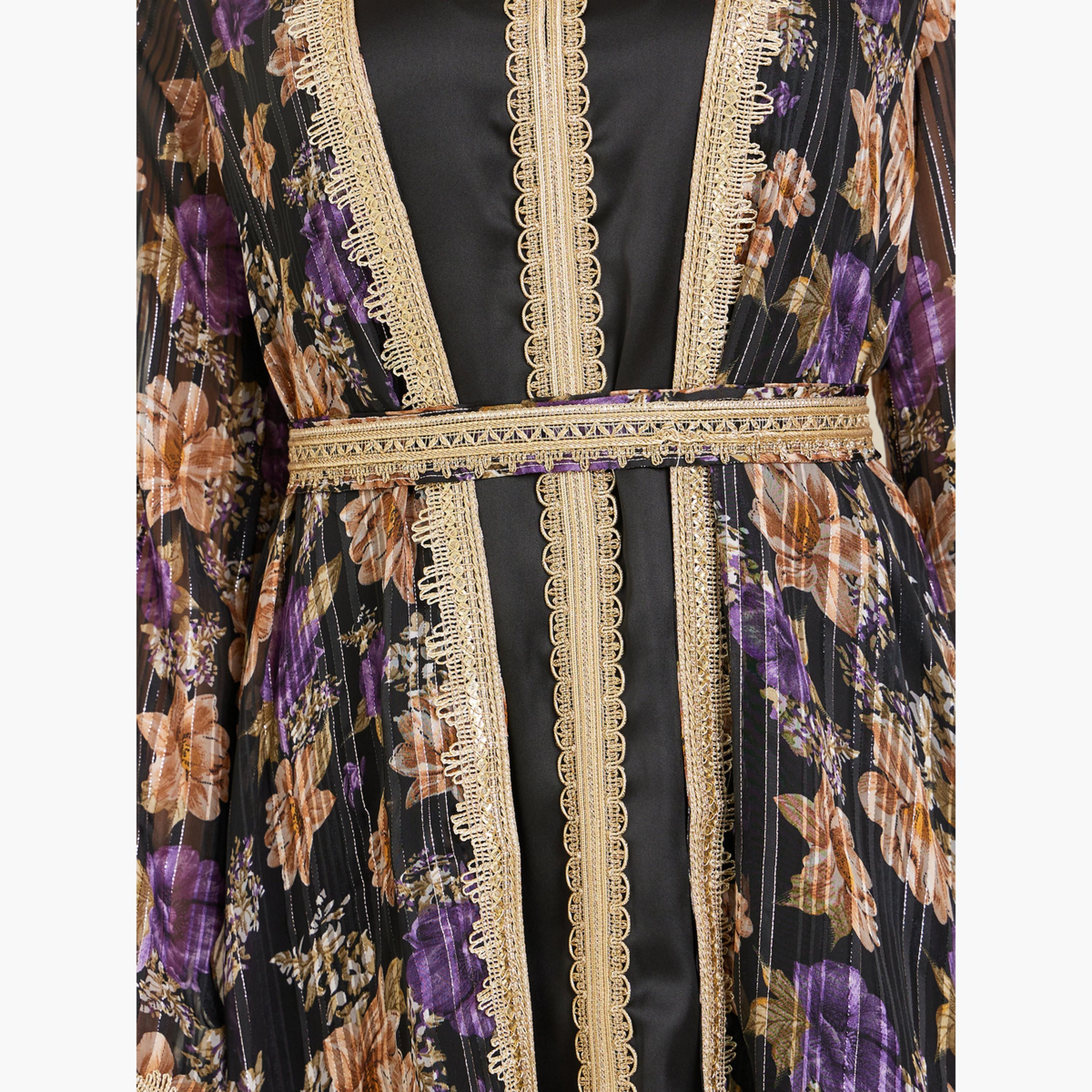 قفطان مطرز بدانتيل ذهبي وطبعة-women-arabicclothing-kaftan-image-3