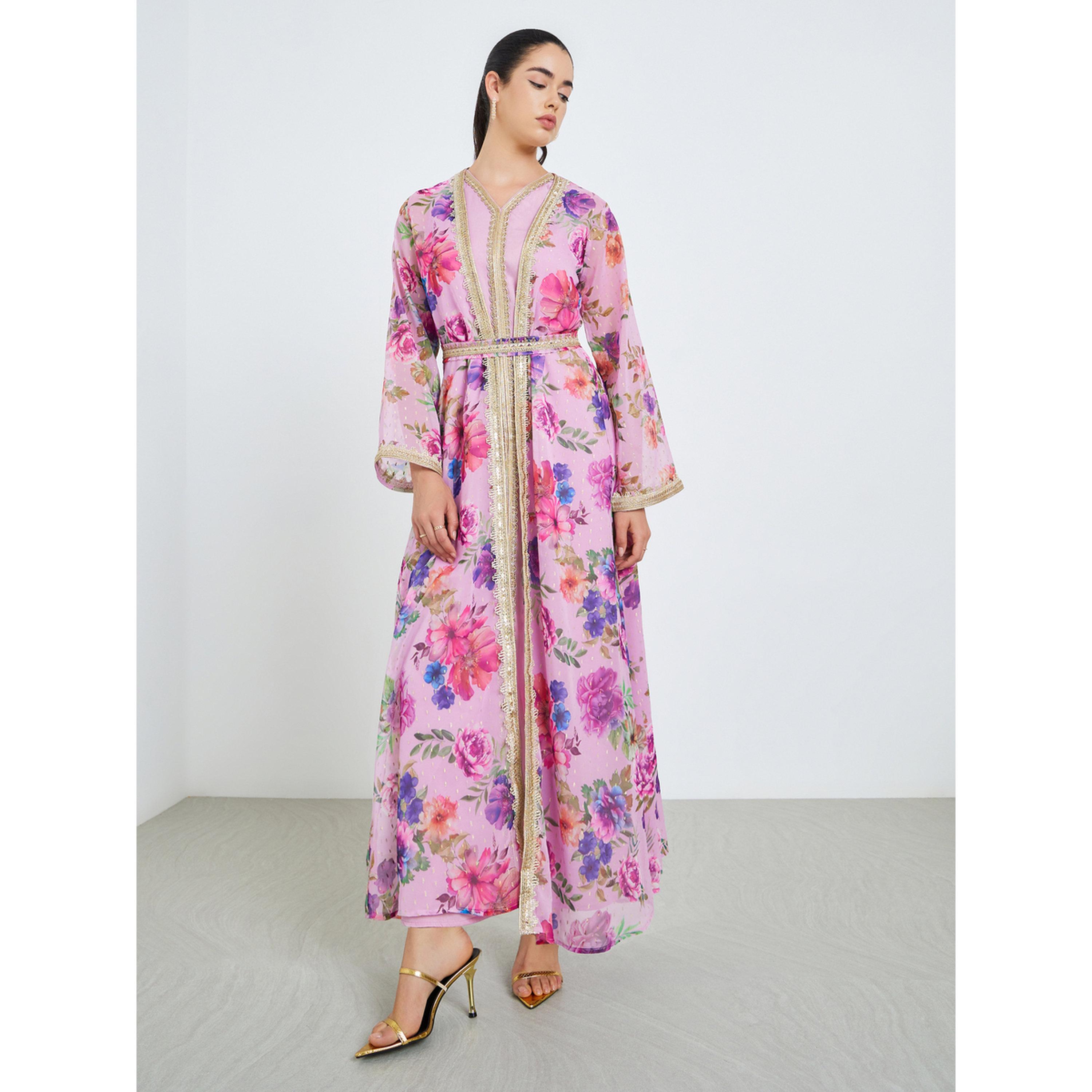 قفطان بتفاصيل دانتيل وأزهار للنساء-women-arabicclothing-kaftan-image-1