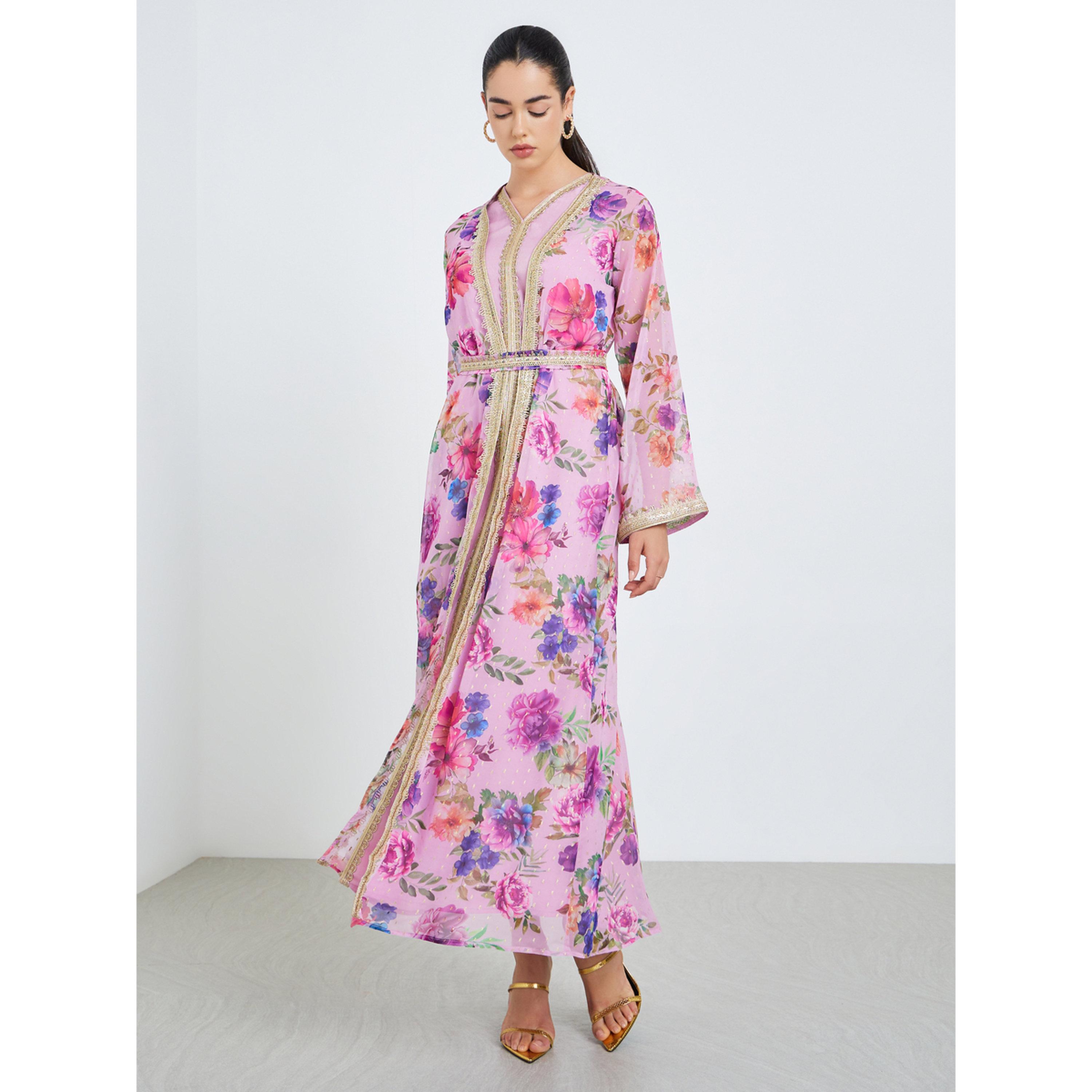 قفطان بتفاصيل دانتيل وأزهار للنساء-women-arabicclothing-kaftan-image-3