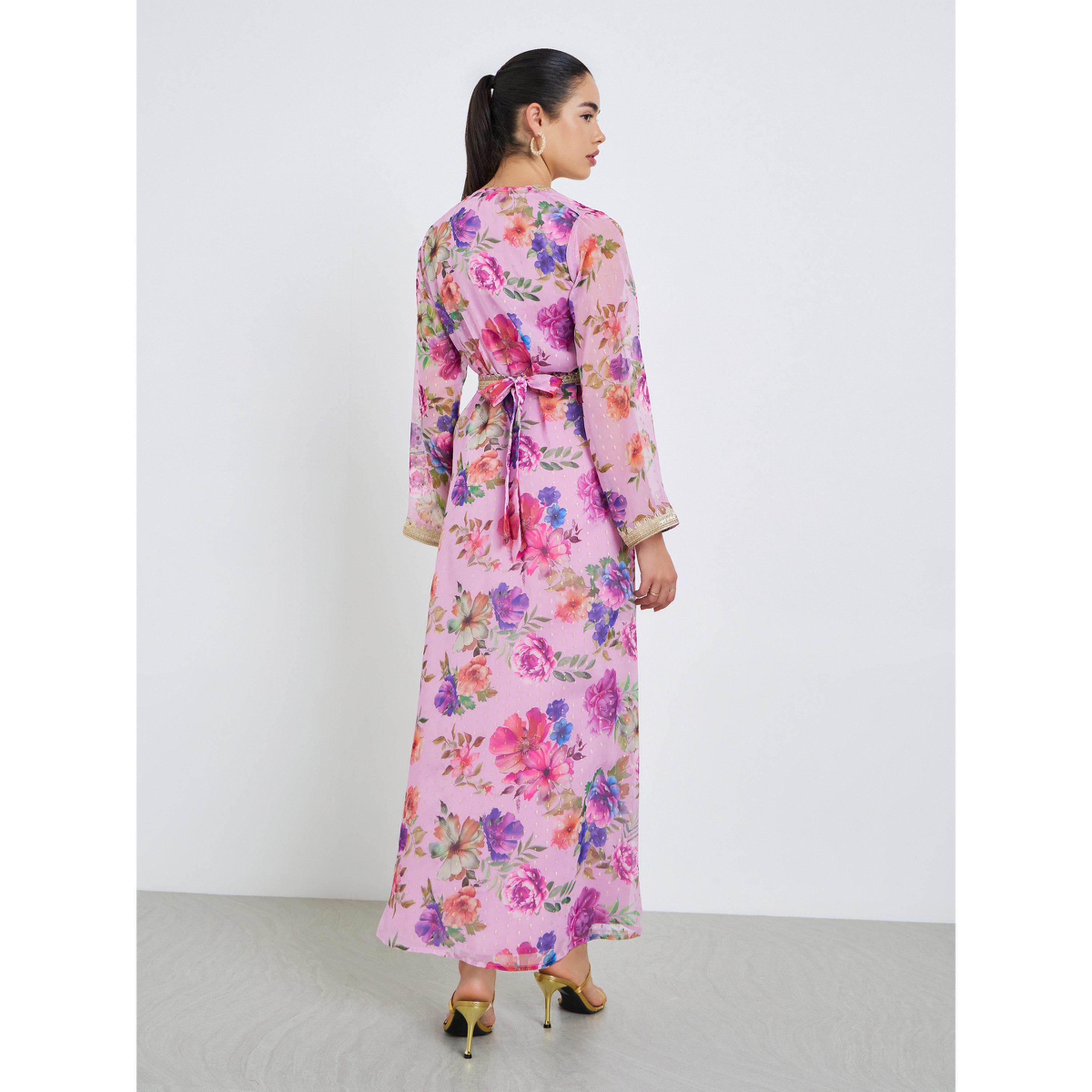 قفطان بتفاصيل دانتيل وأزهار للنساء-women-arabicclothing-kaftan-image-5