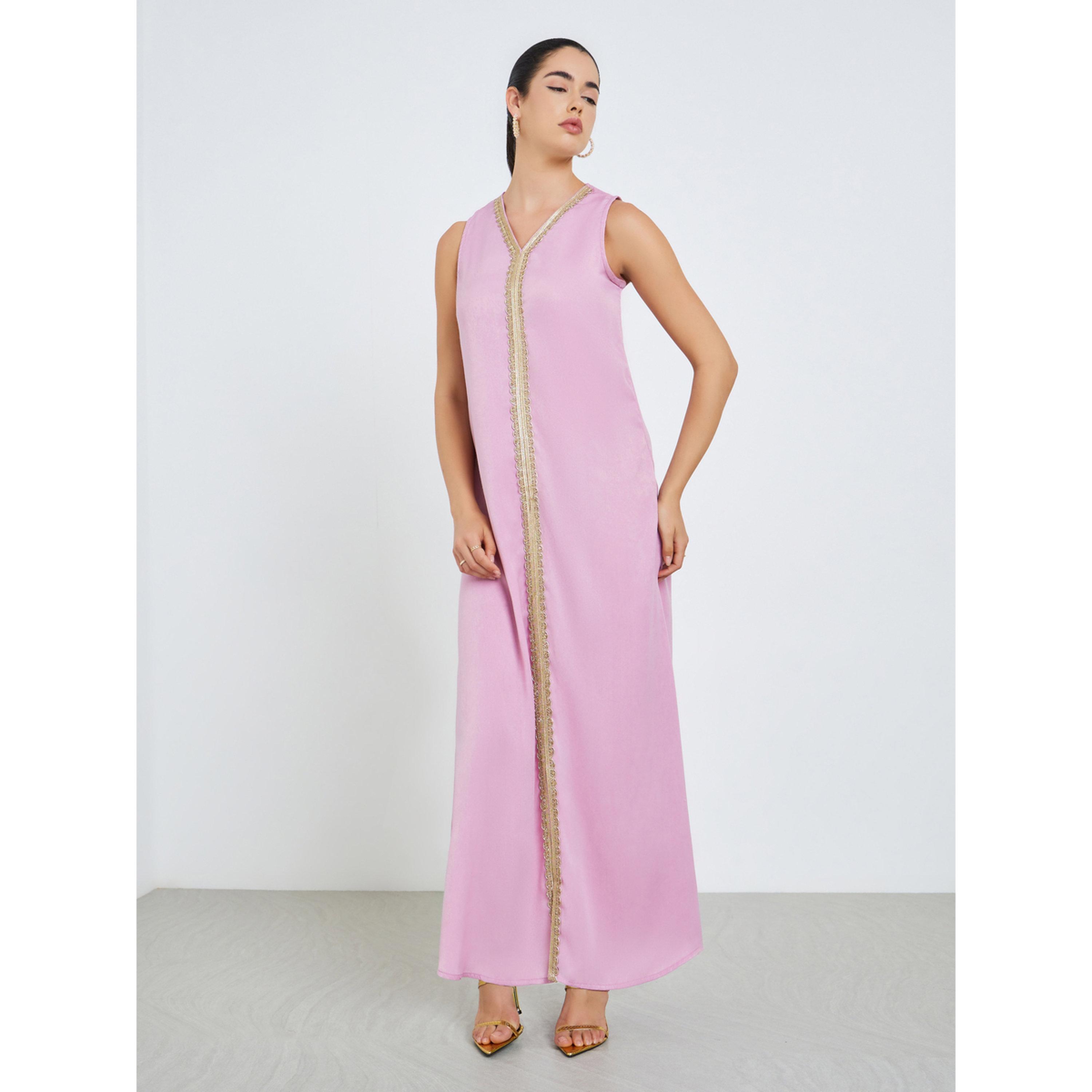 Styli Women Pink Floral Lace Insert Kaftan-women-arabicclothing-kaftan-image-6