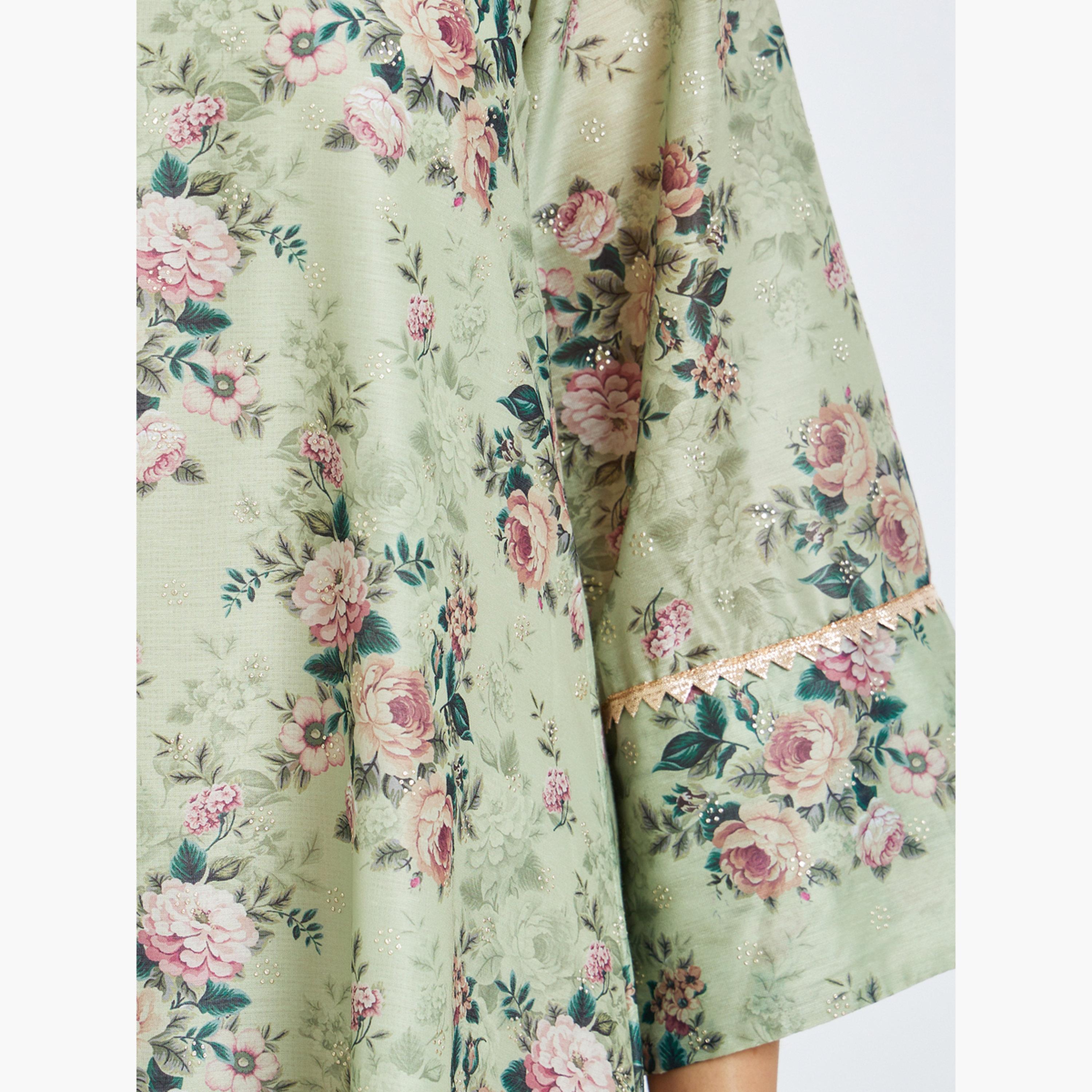 جلابية بحافة واسعة وطبعة زهور للنساء-women-arabicclothing-jalabiyas-image-4