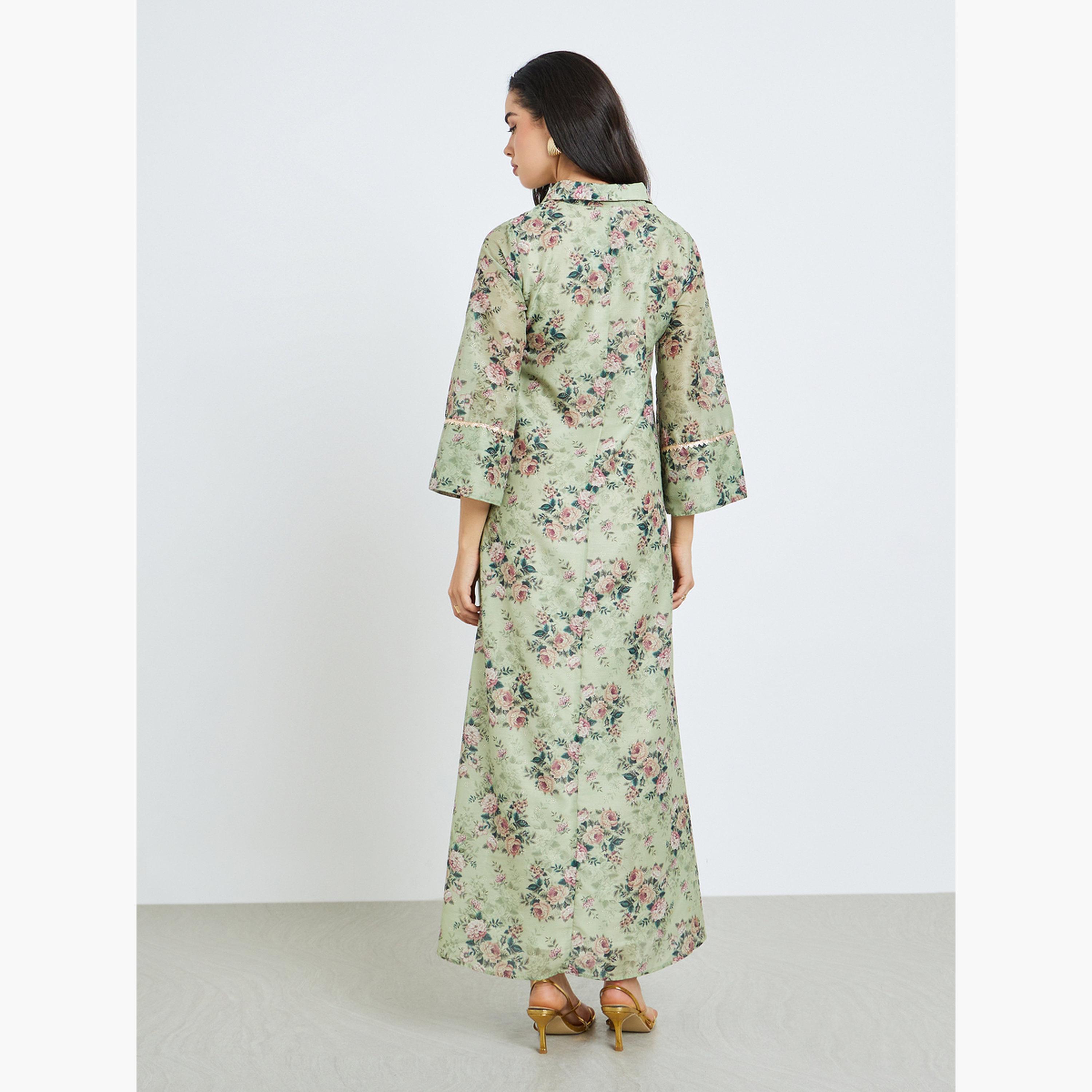 جلابية بحافة واسعة وطبعة زهور للنساء-women-arabicclothing-jalabiyas-image-5