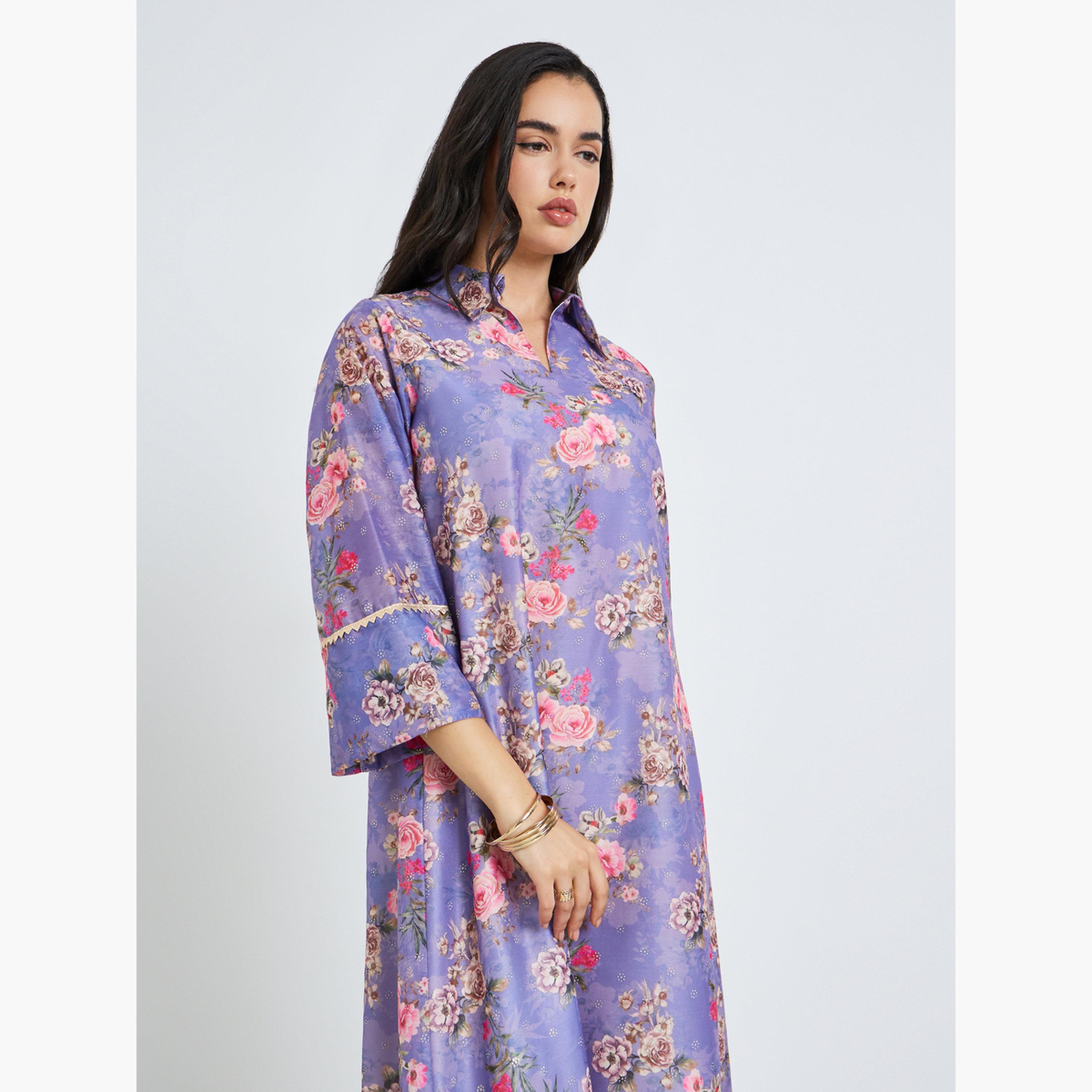 جلابية بحافة واسعة وطبعة زهور-women-arabicclothing-jalabiyas-image-2