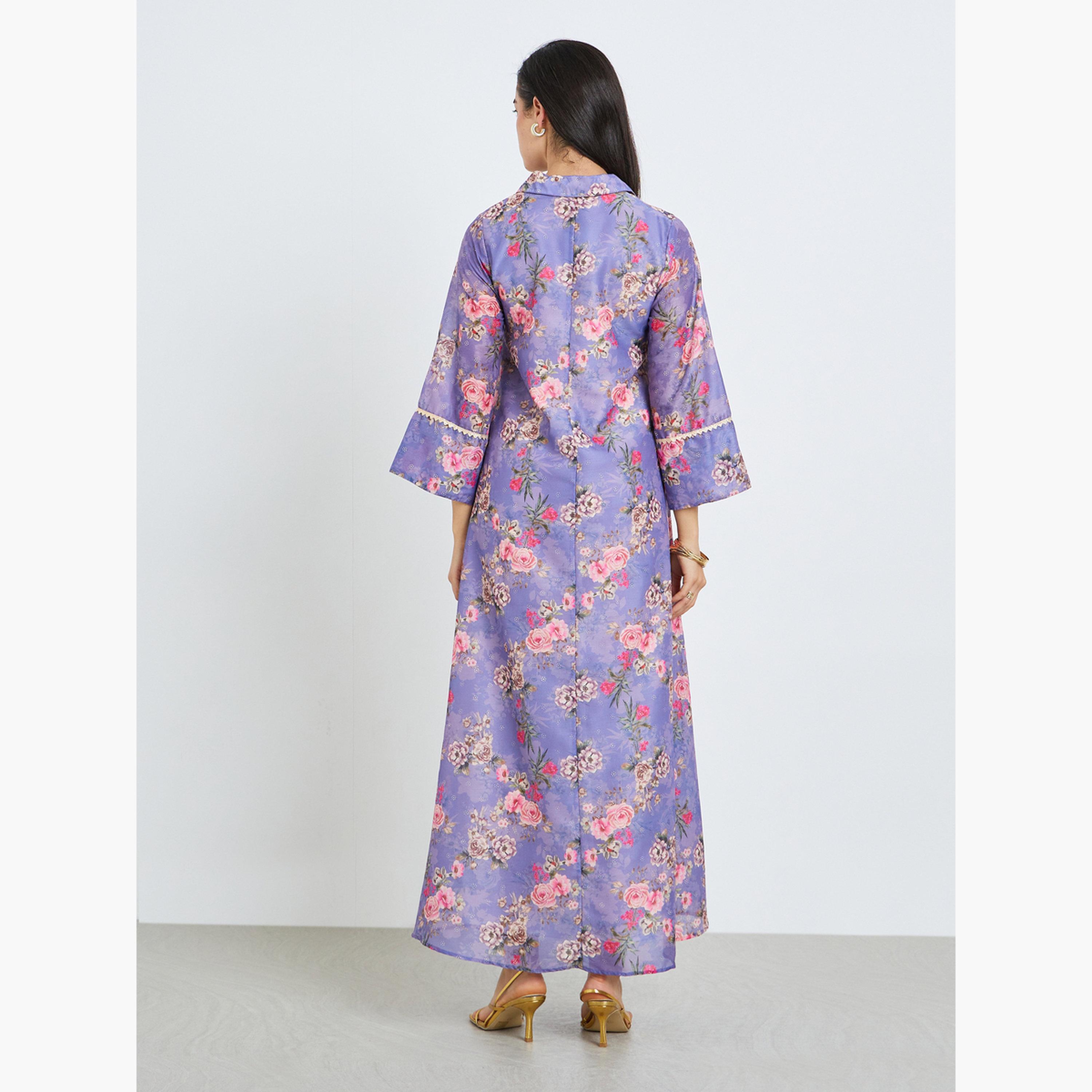 جلابية بحافة واسعة وطبعة زهور-women-arabicclothing-jalabiyas-image-5