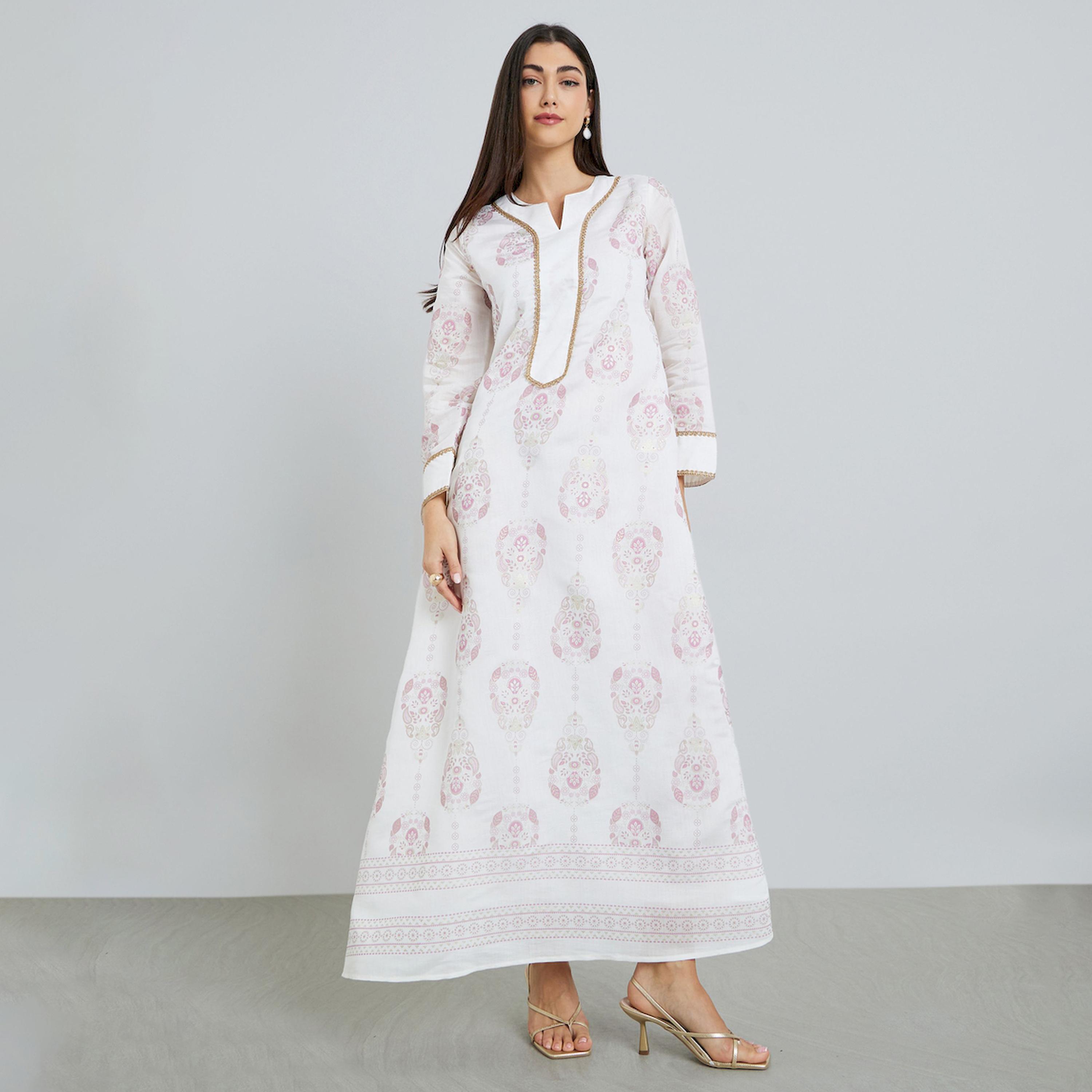 Styli Women Cream Printed A-Line Jalabiya-women-arabicclothing-jalabiyas-image-1