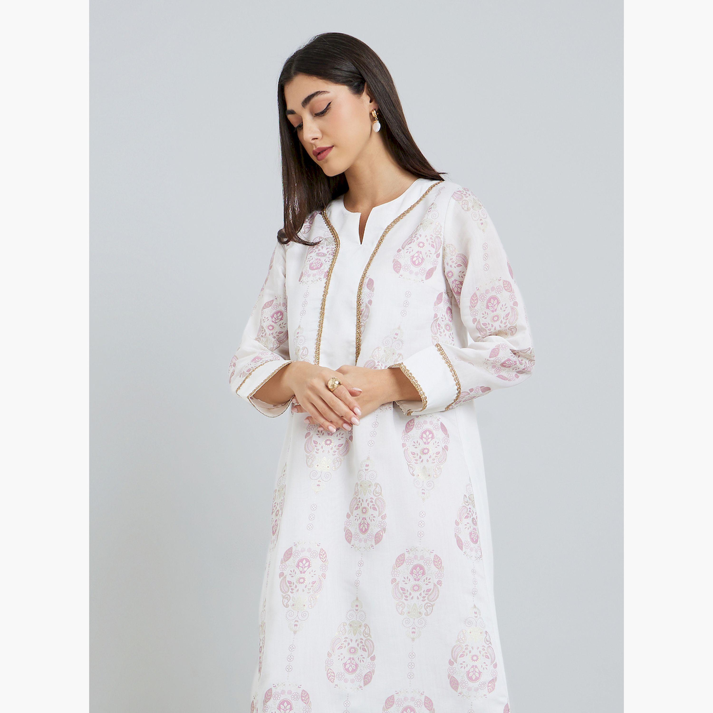 Styli Women Cream Printed A-Line Jalabiya-women-arabicclothing-jalabiyas-image-2