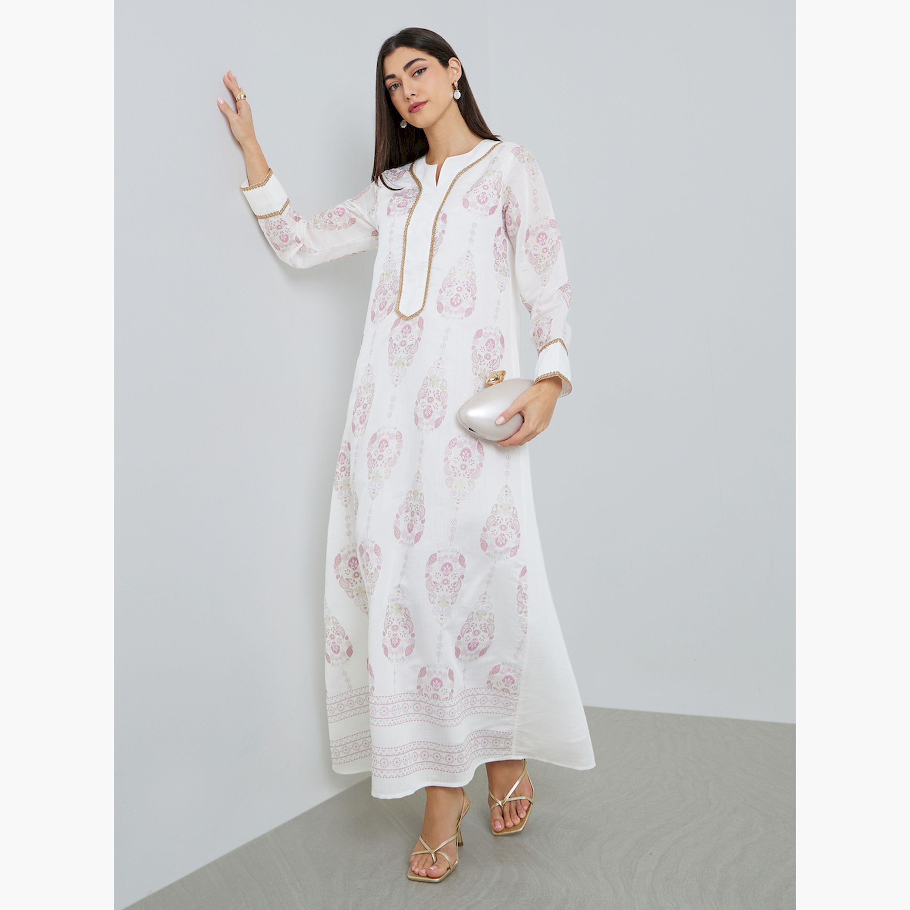 Styli Women Cream Printed A-Line Jalabiya-women-arabicclothing-jalabiyas-image-3