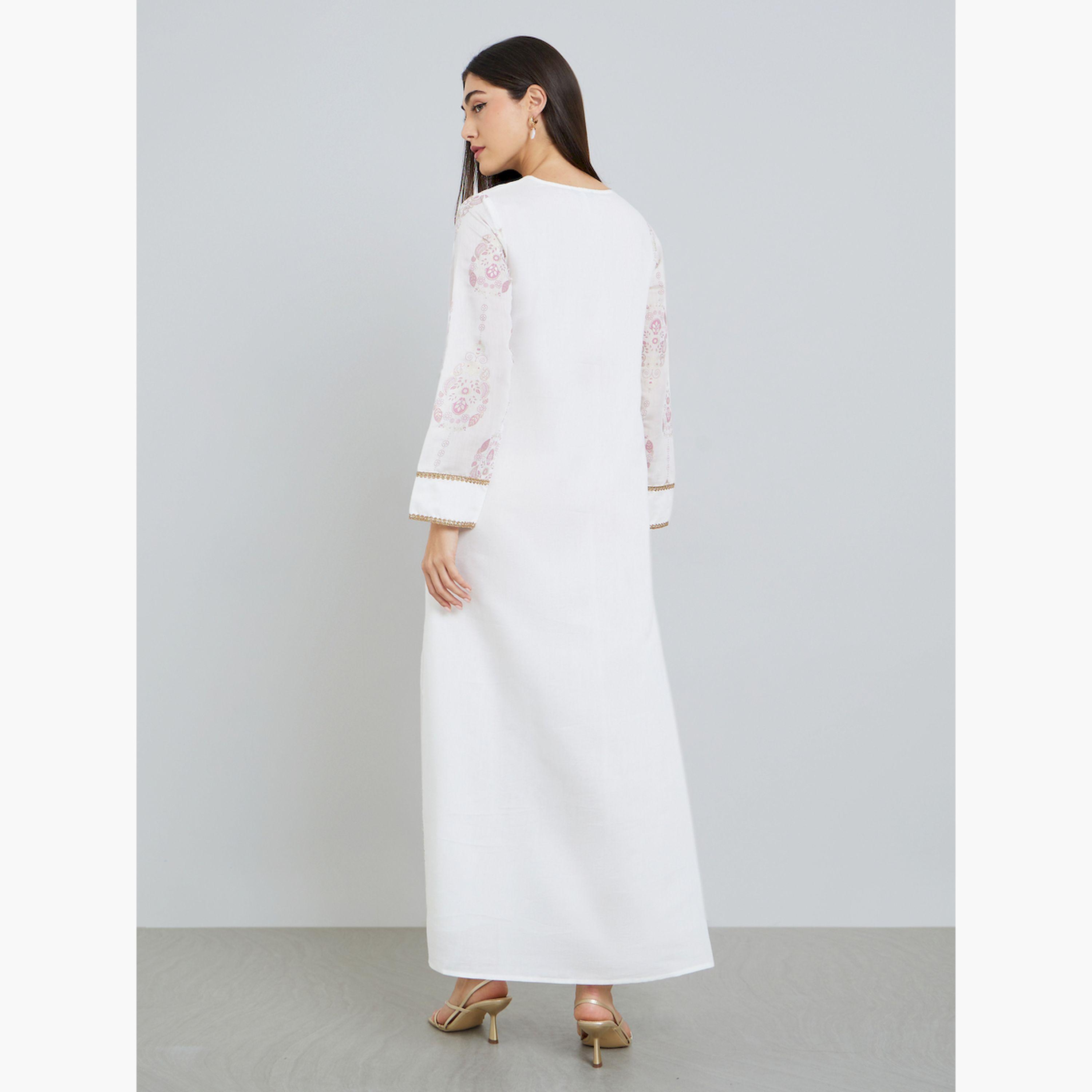 Styli Women Cream Printed A-Line Jalabiya-women-arabicclothing-jalabiyas-image-4