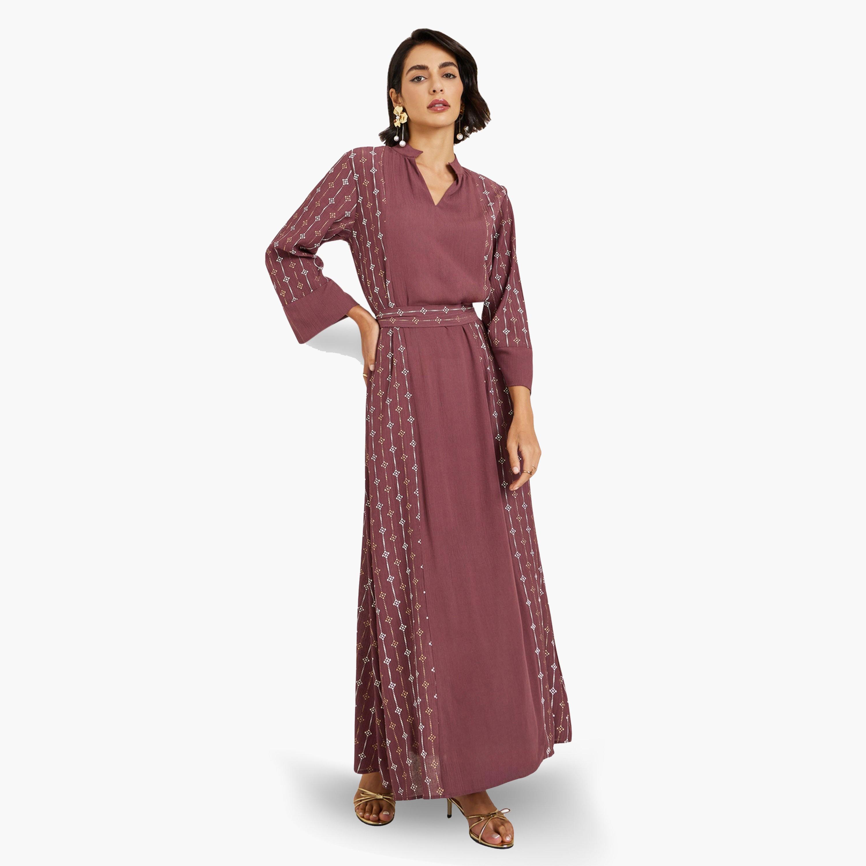 جلابية عنابية بطبعة فويل-women-arabicclothing-jalabiyas-image-1