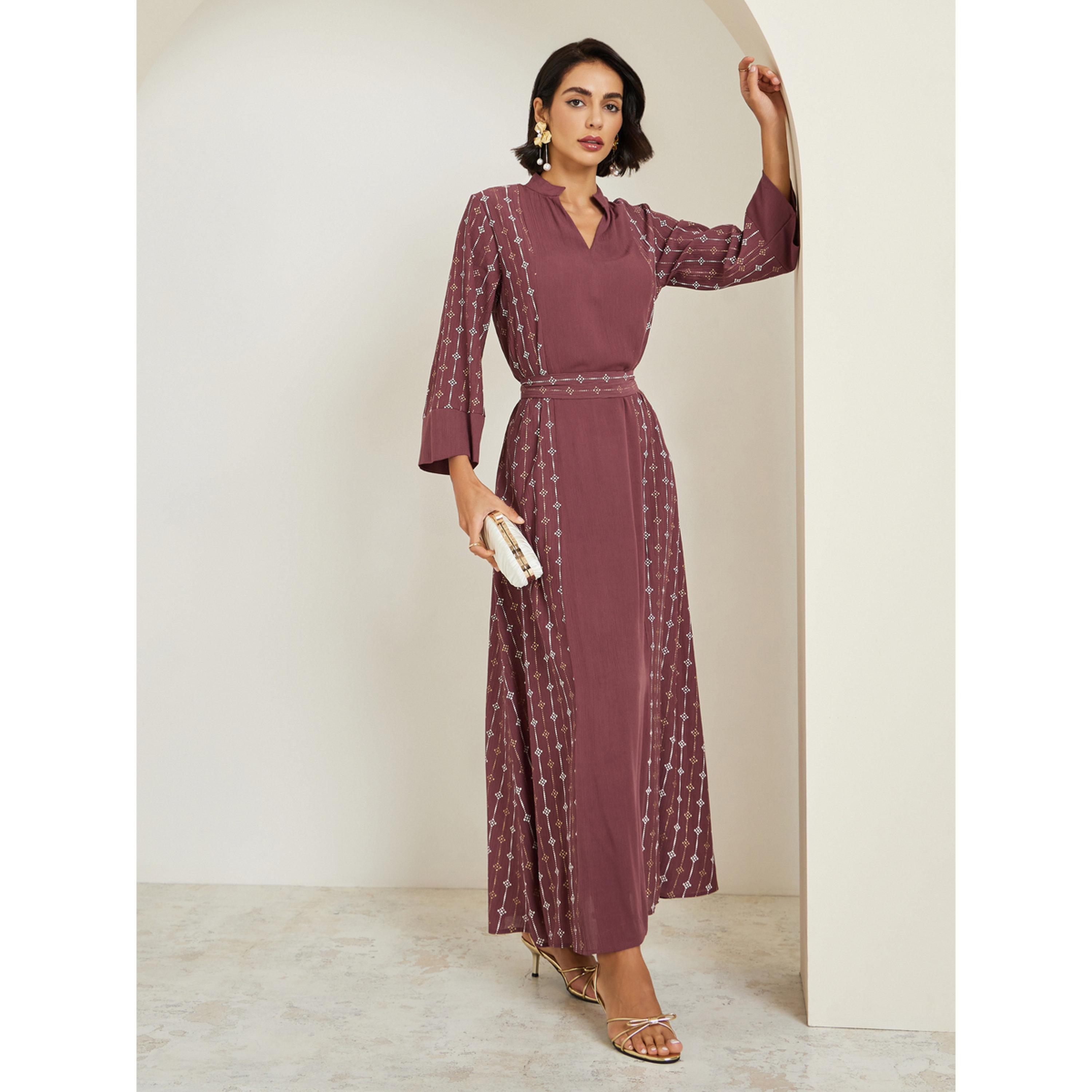 جلابية عنابية بطبعة فويل-women-arabicclothing-jalabiyas-image-2