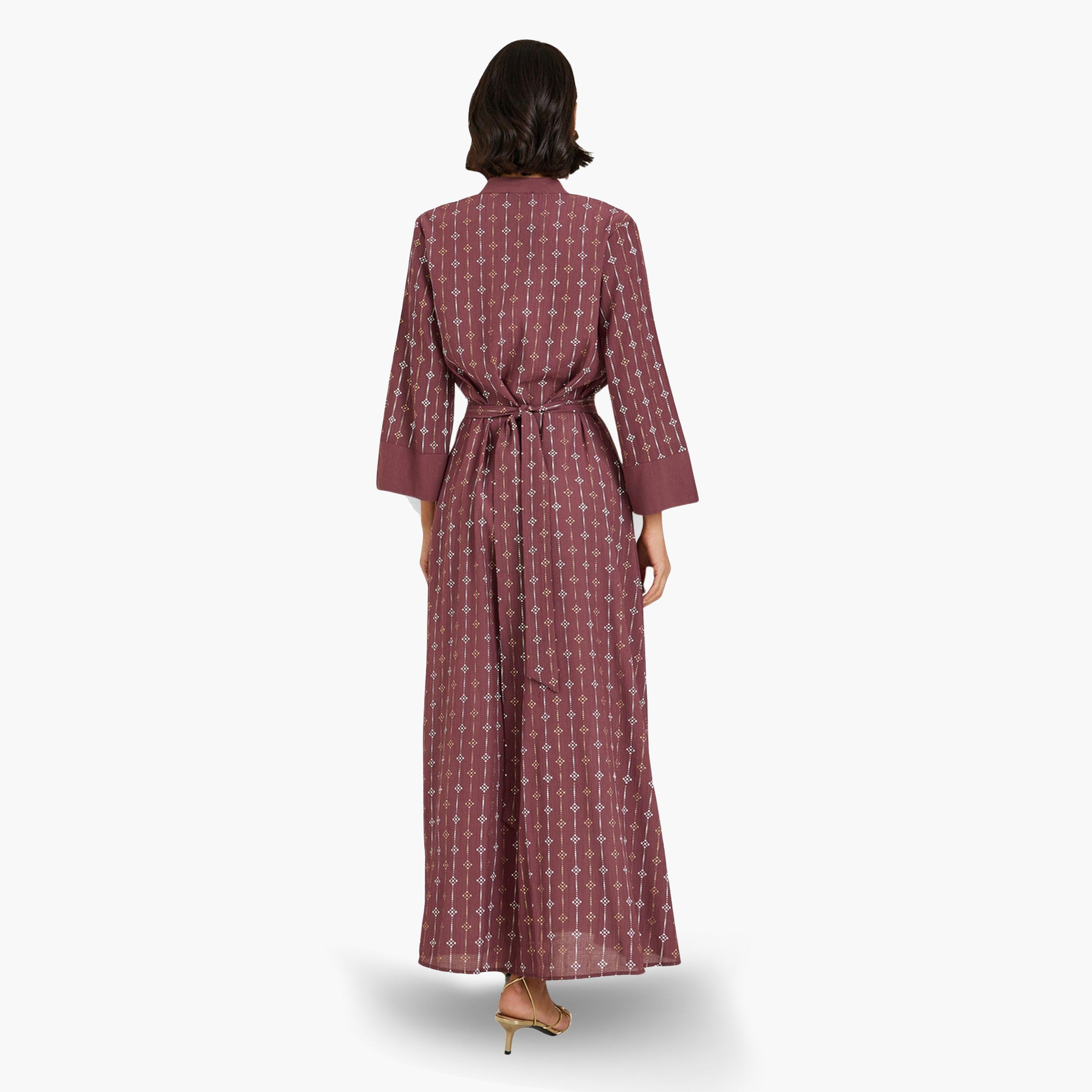 Styli Women Burgundy Foil Print Jalabiya-women-arabicclothing-jalabiyas-image-5