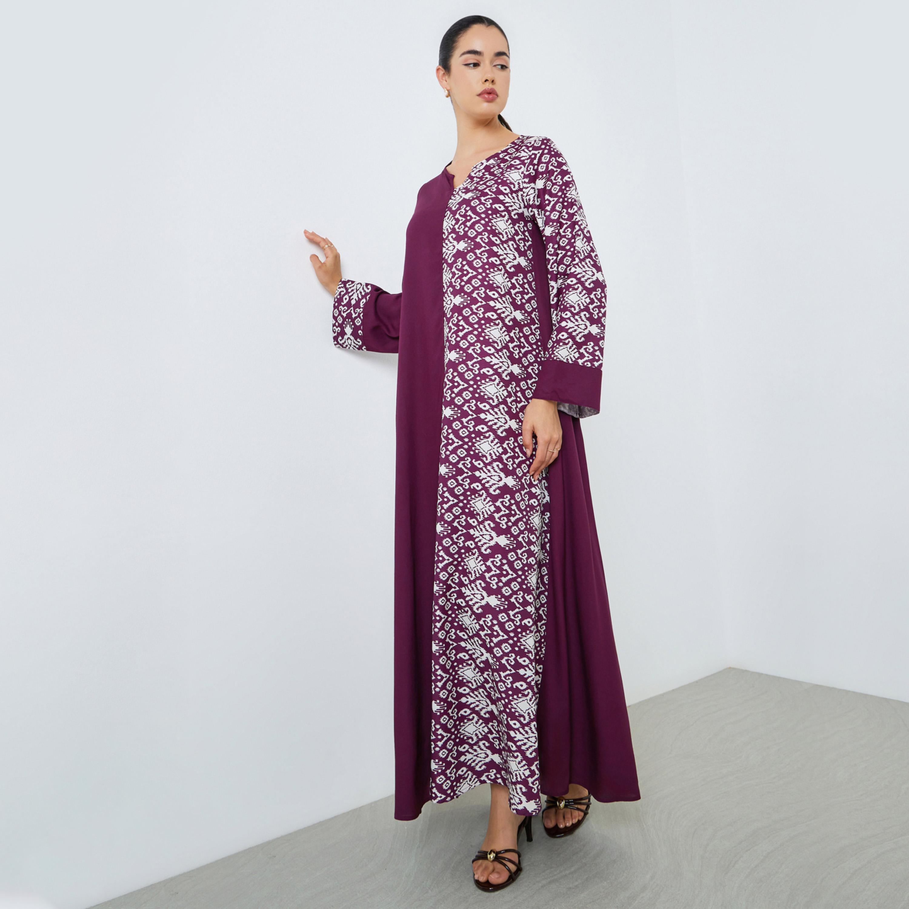 جلابية مطبوعة بحافة واسعة-women-arabicclothing-jalabiyas-image-1