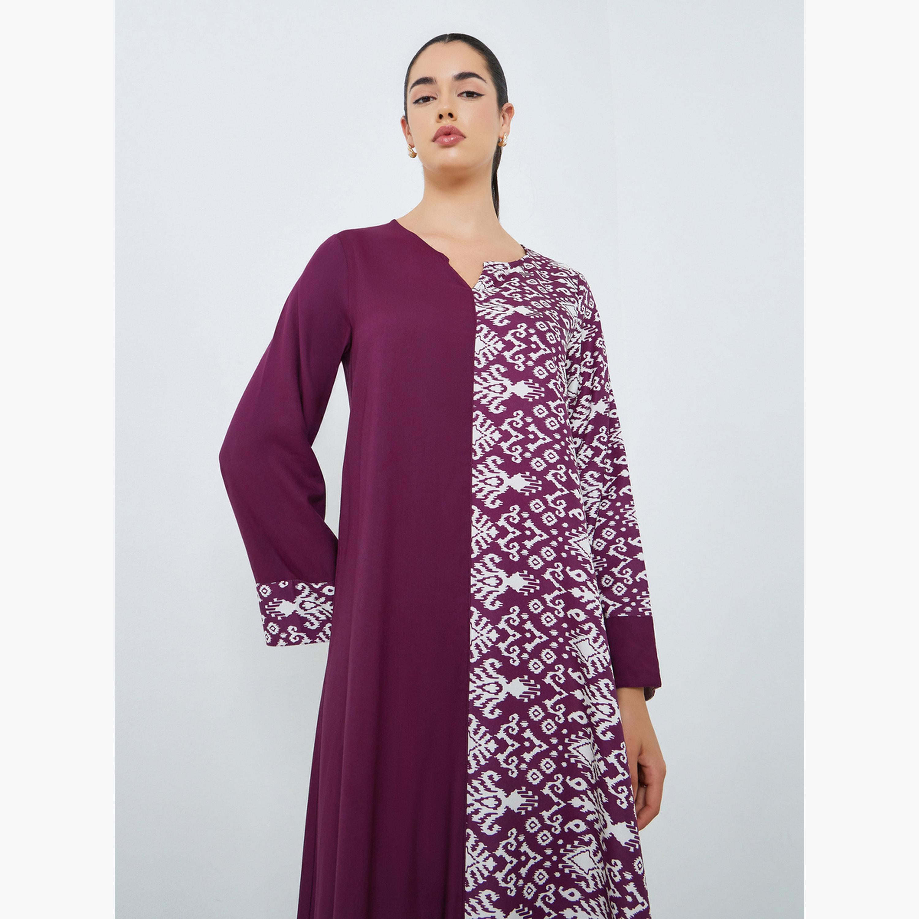 جلابية مطبوعة بحافة واسعة-women-arabicclothing-jalabiyas-image-2