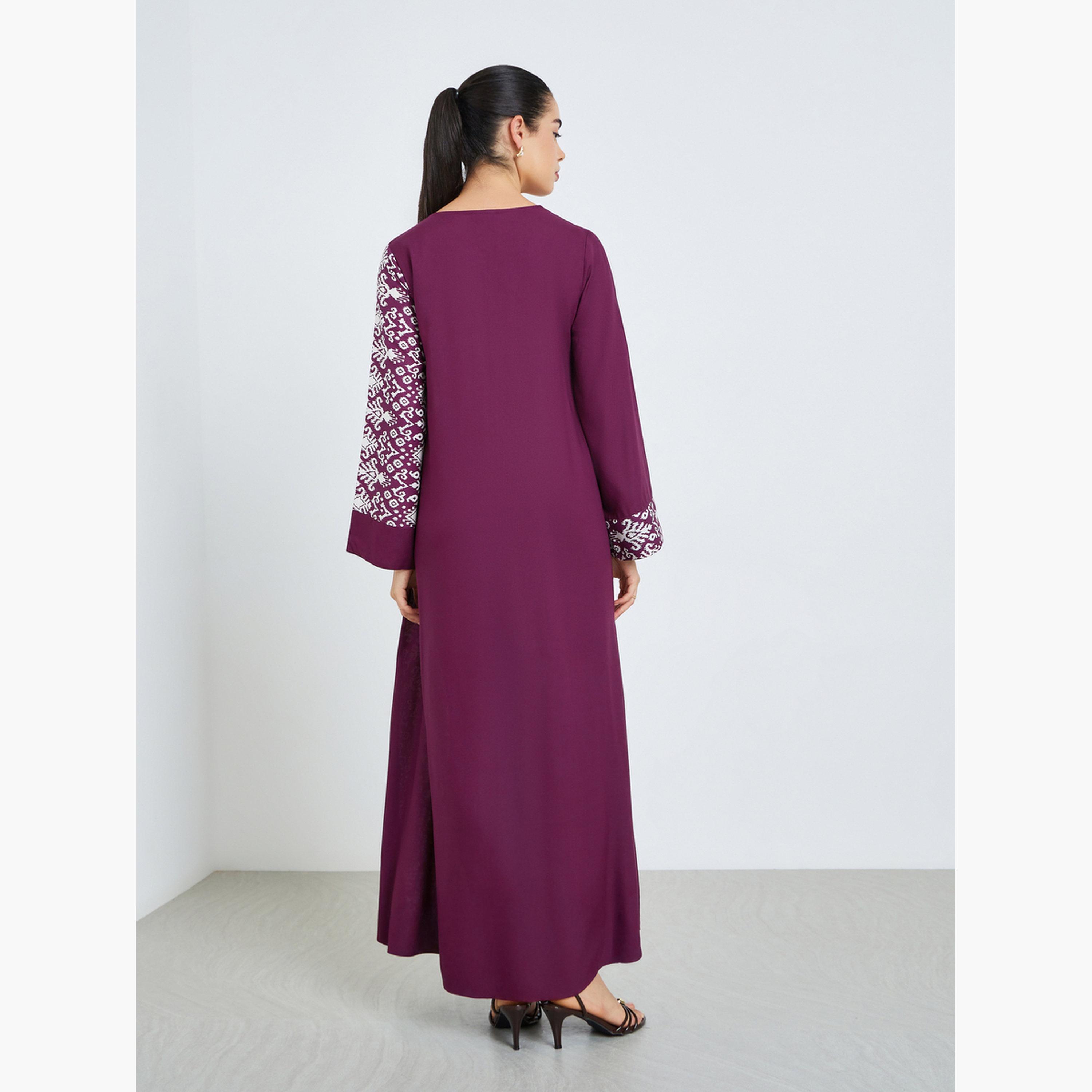 جلابية مطبوعة بحافة واسعة-women-arabicclothing-jalabiyas-image-4