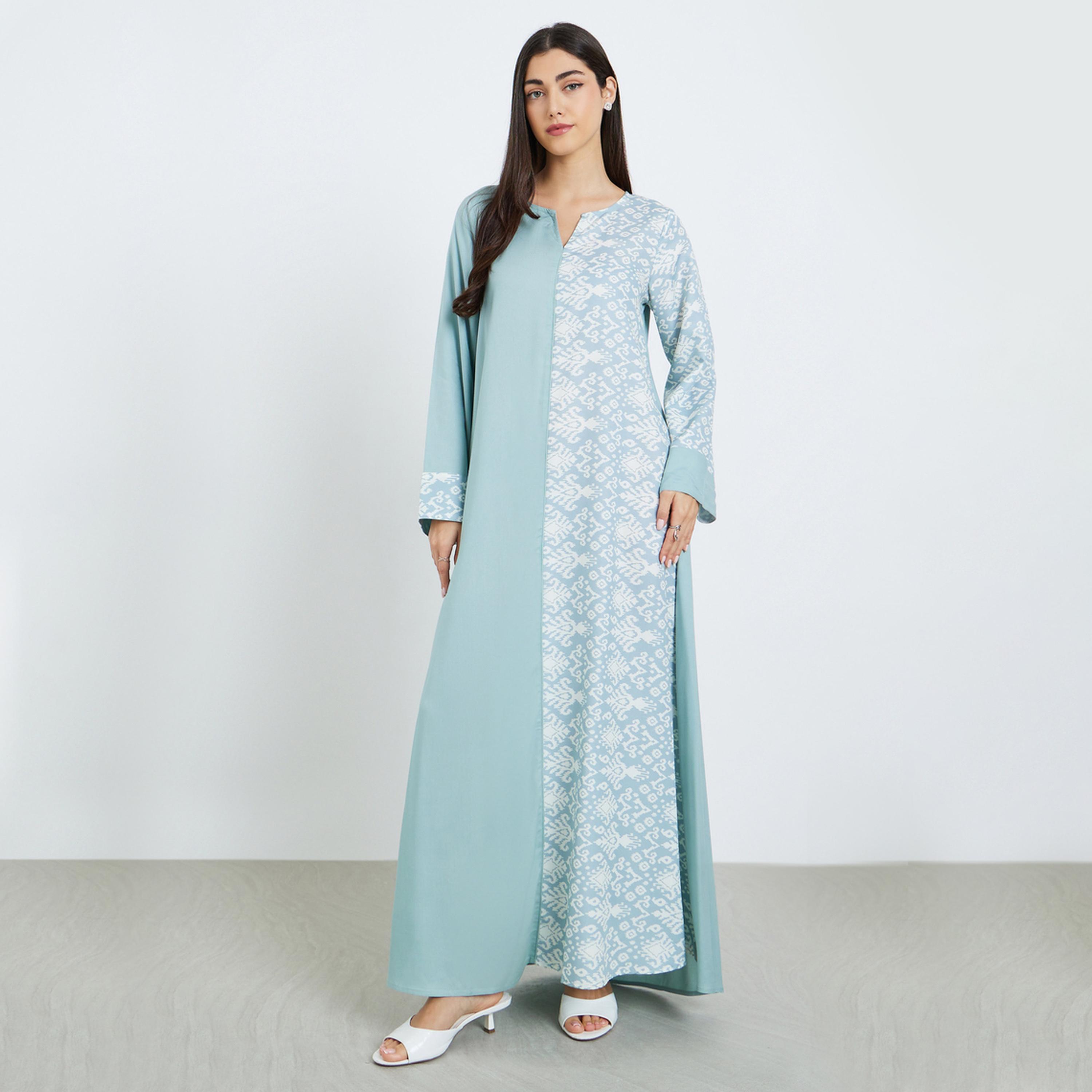 جلابية مطبوعة بحافة واسعة-women-arabicclothing-jalabiyas-image-1