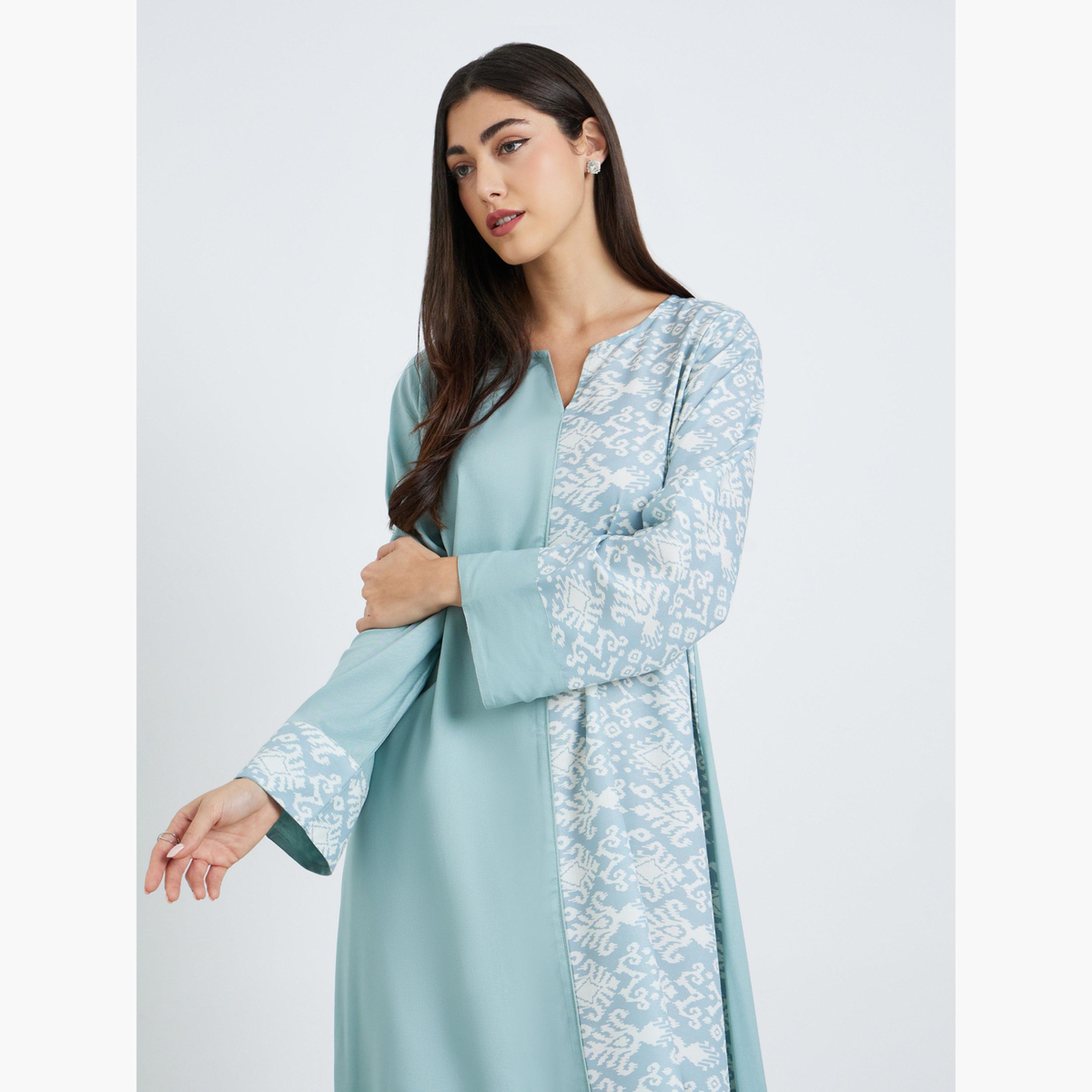 Styli Women Green Printed A-Line Jalabiya-women-arabicclothing-jalabiyas-image-2