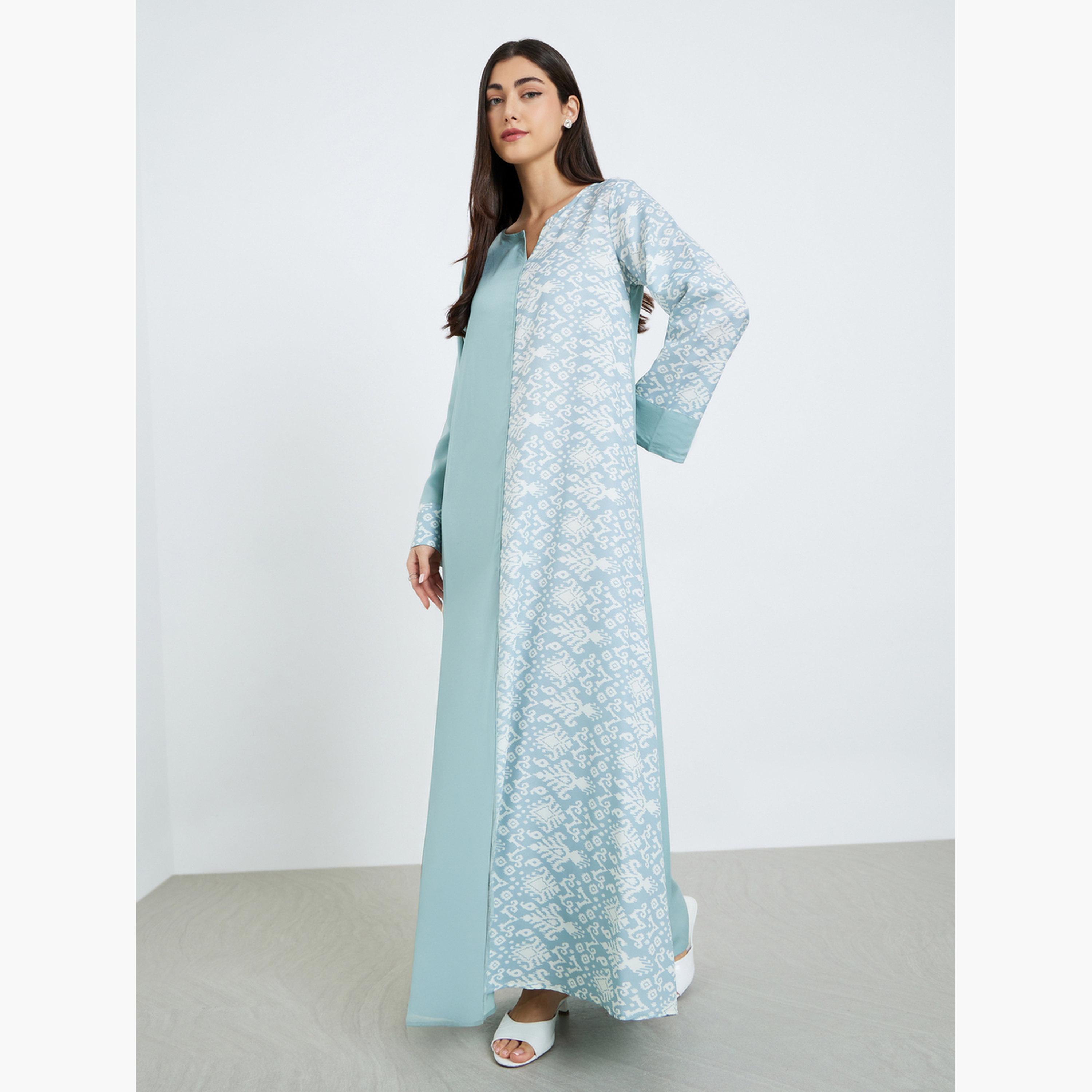 Styli Women Green Printed A-Line Jalabiya-women-arabicclothing-jalabiyas-image-3