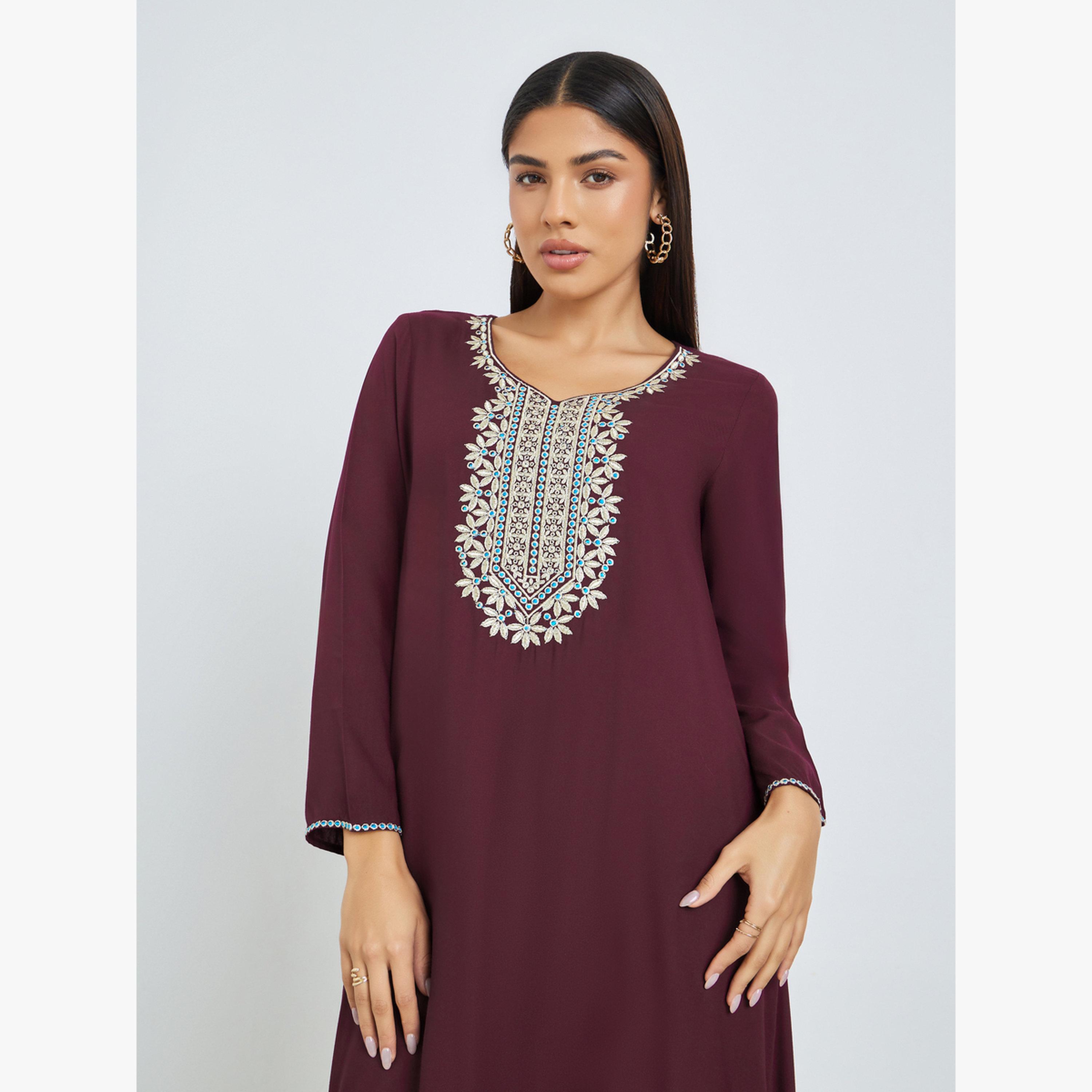 جلابية بياقة مطرزة-women-arabicclothing-jalabiyas-image-3