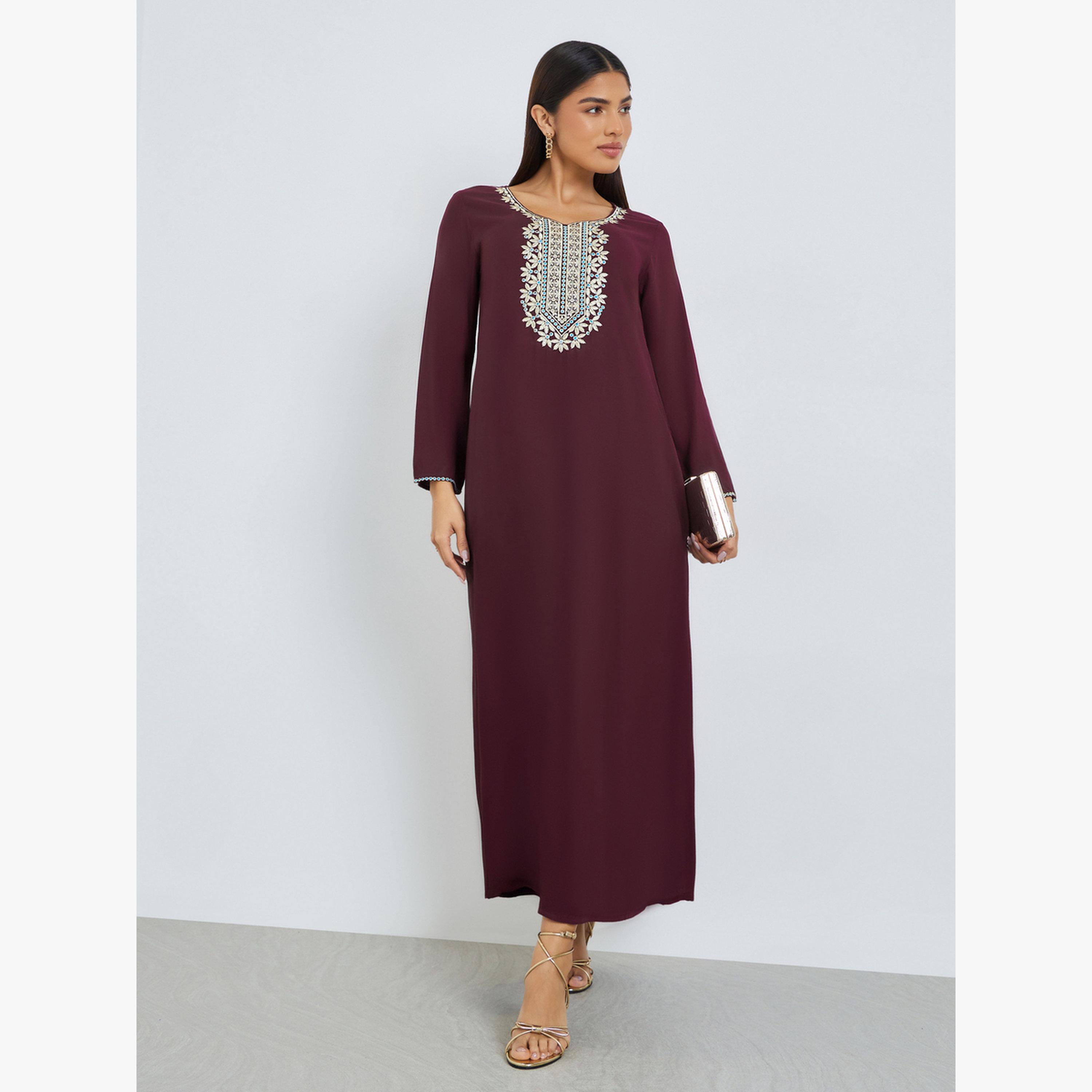 جلابية بياقة مطرزة-women-arabicclothing-jalabiyas-image-4