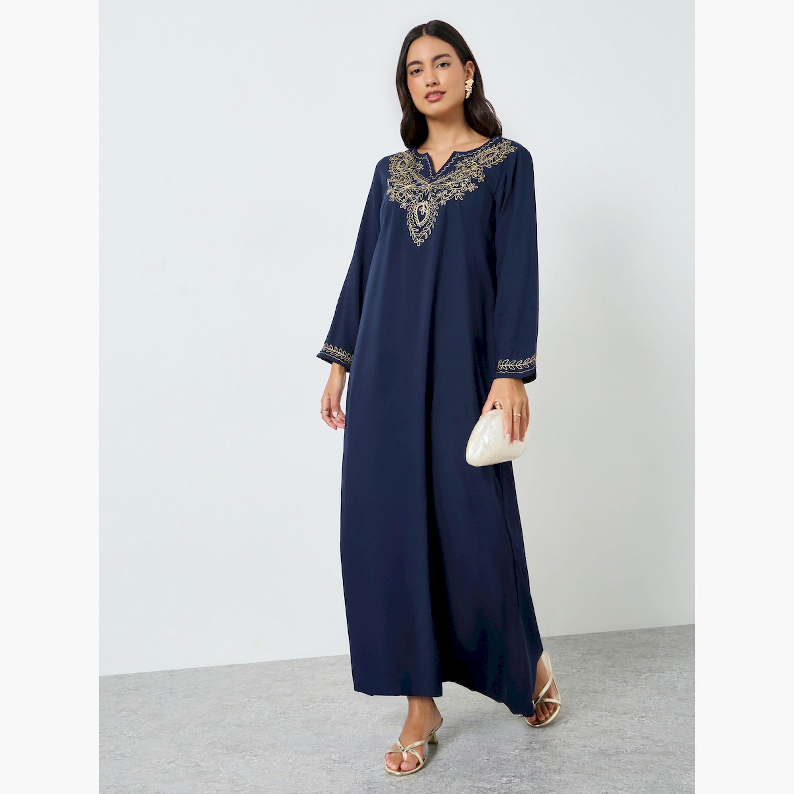 جلابية مطرزة بياقة مفتوحة-women-arabicclothing-jalabiyas-image-3