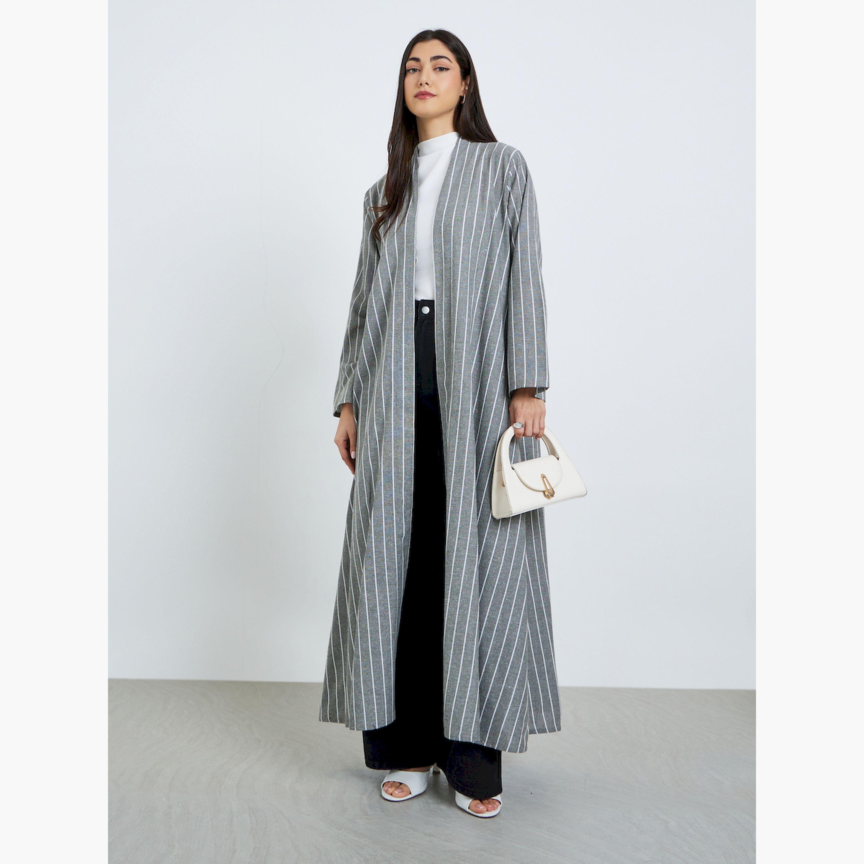 عباية كتان مخططة-women-arabicclothing-abayas-image-1