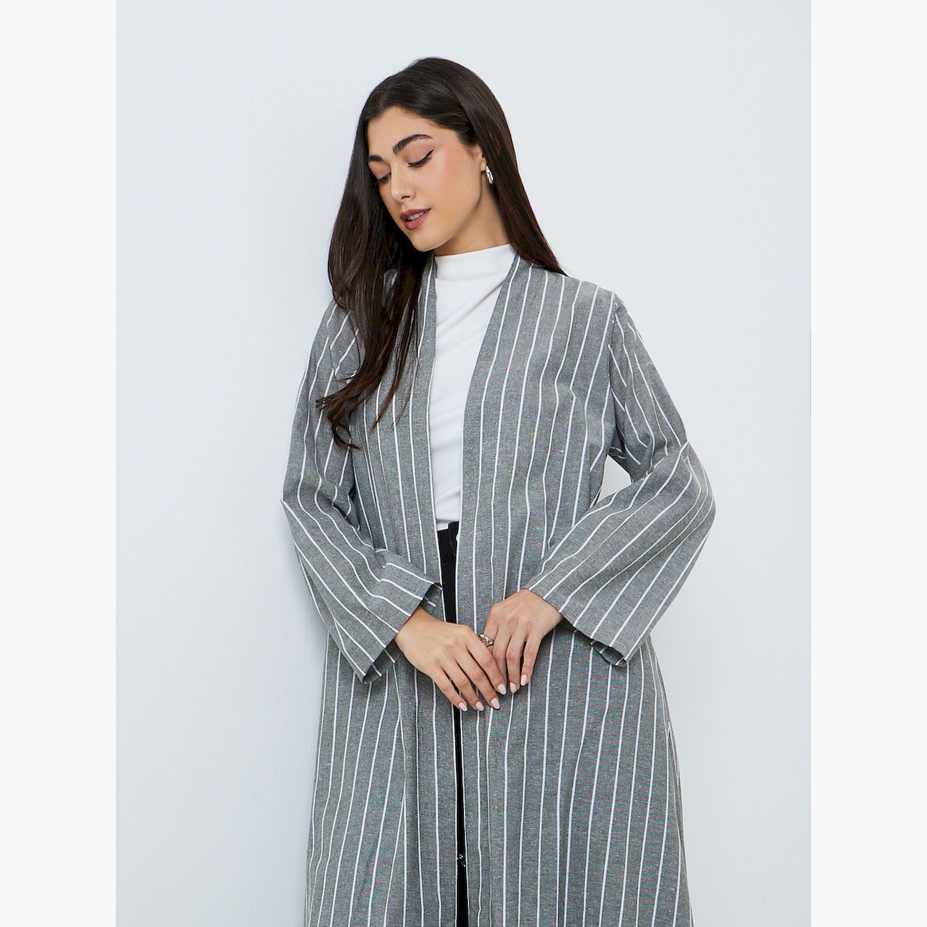 Styli Women Striped Linen Abaya-women-arabicclothing-abayas-image-2