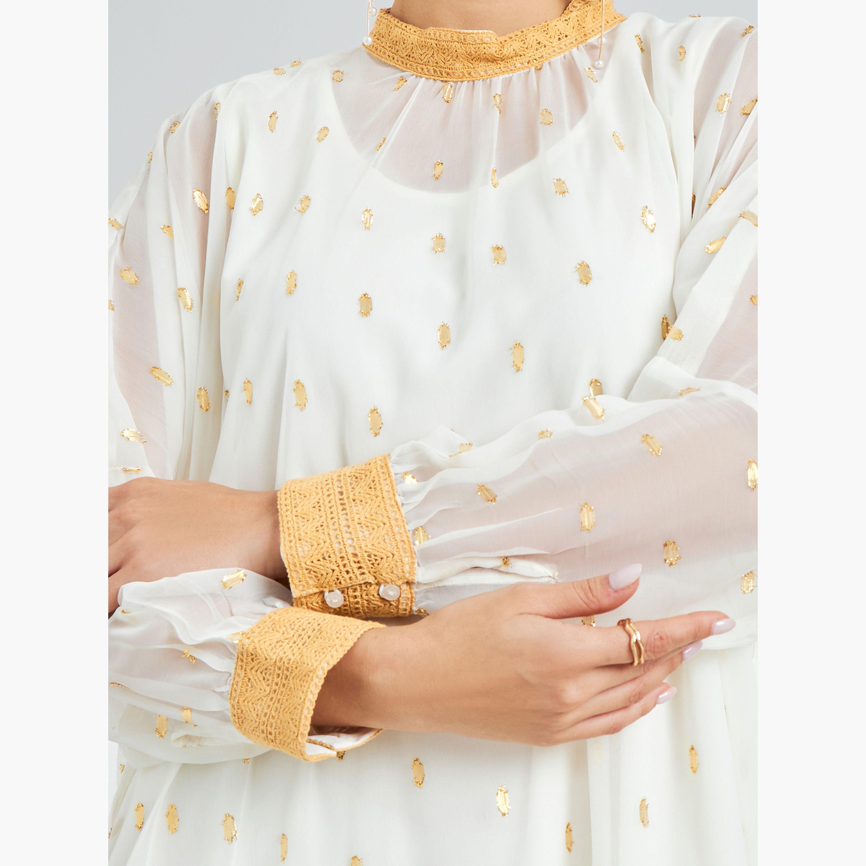 Styli White Chiffon Printed Embellished Jalabiya-women-arabicclothing-jalabiyas-image-4