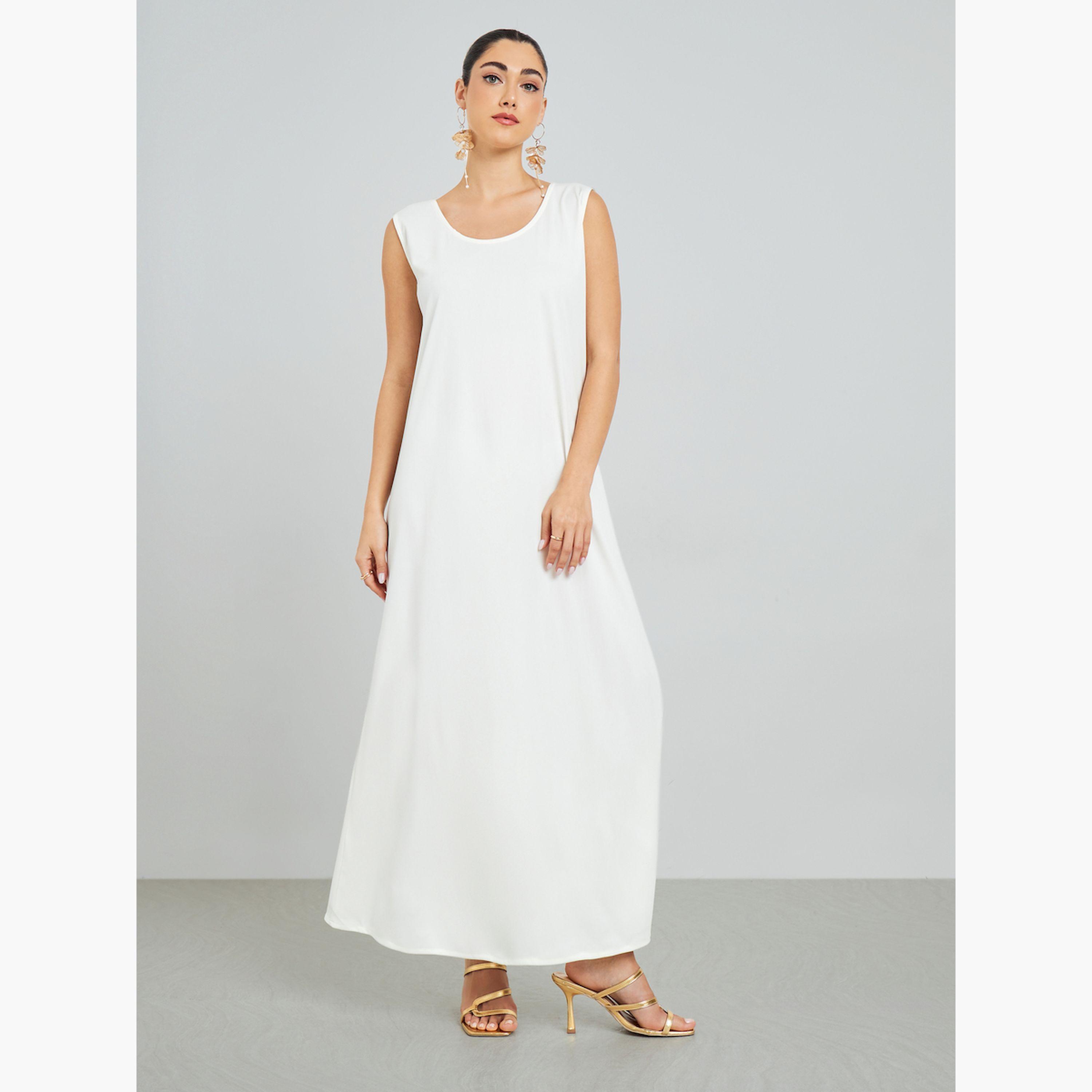 Styli White Chiffon Printed Embellished Jalabiya-women-arabicclothing-jalabiyas-image-5