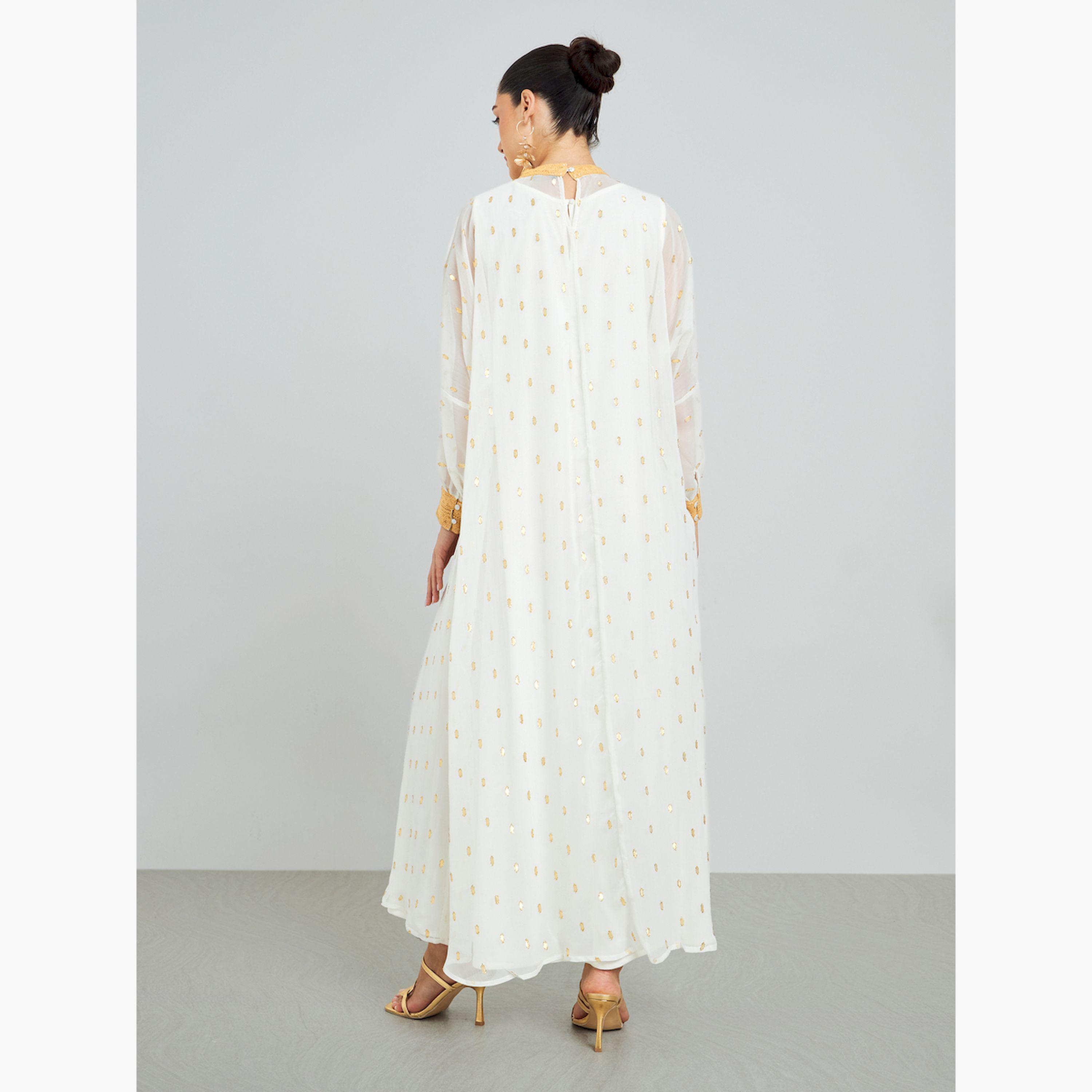 Styli White Chiffon Printed Embellished Jalabiya-women-arabicclothing-jalabiyas-image-6
