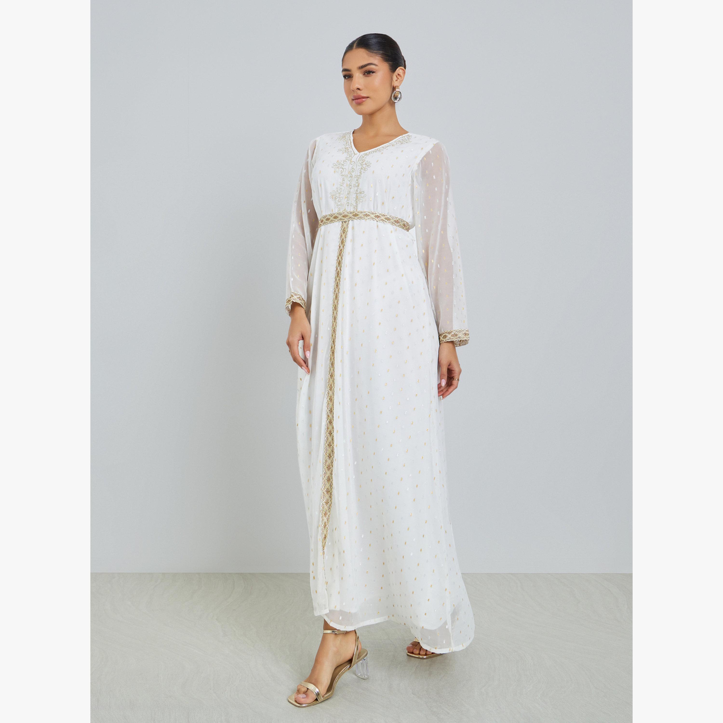 جلابية بياقة دائرية وتفاصيل دانتيل-women-arabicclothing-jalabiyas-image-1