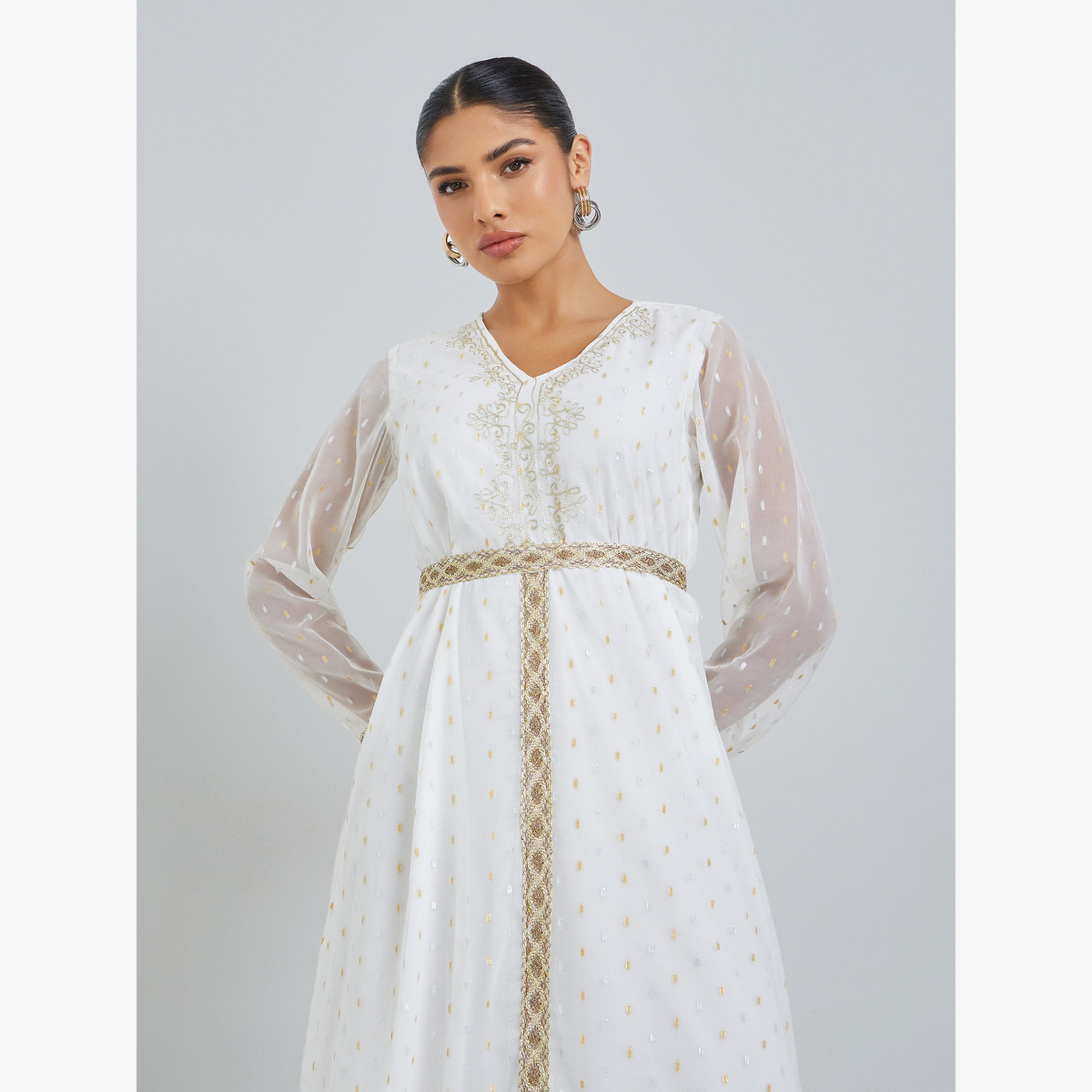 جلابية بياقة دائرية وتفاصيل دانتيل-women-arabicclothing-jalabiyas-image-2