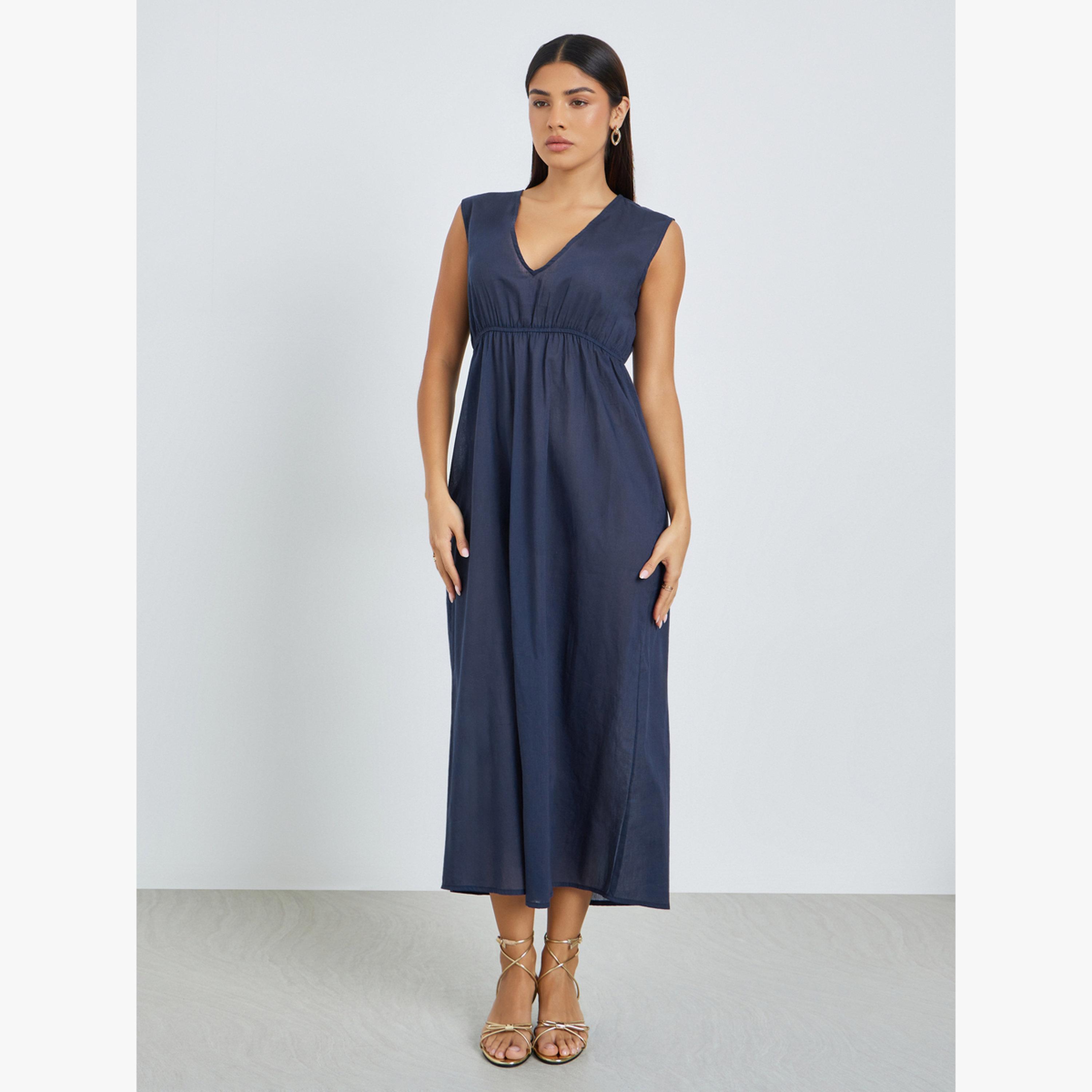 Styli Navy Blue Embroidered Jalabiya with Inner Dress-women-arabicclothing-jalabiyas-image-5